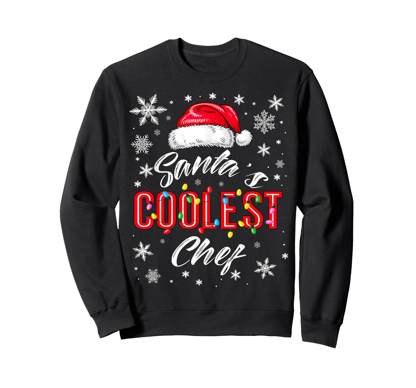 Santa's Coolest Chef Christmas Lights Snowflake Kitchen T-Shirt