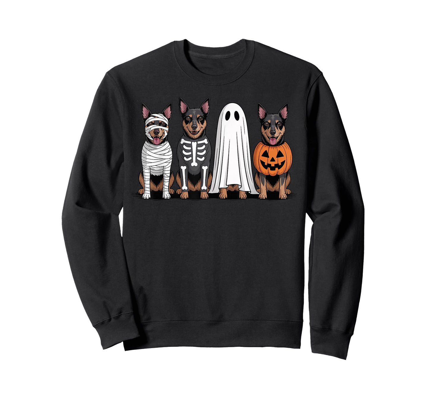 Spooky Ghost Australian Kelpie Pumpkin Halloween Skeleton T-Shirt