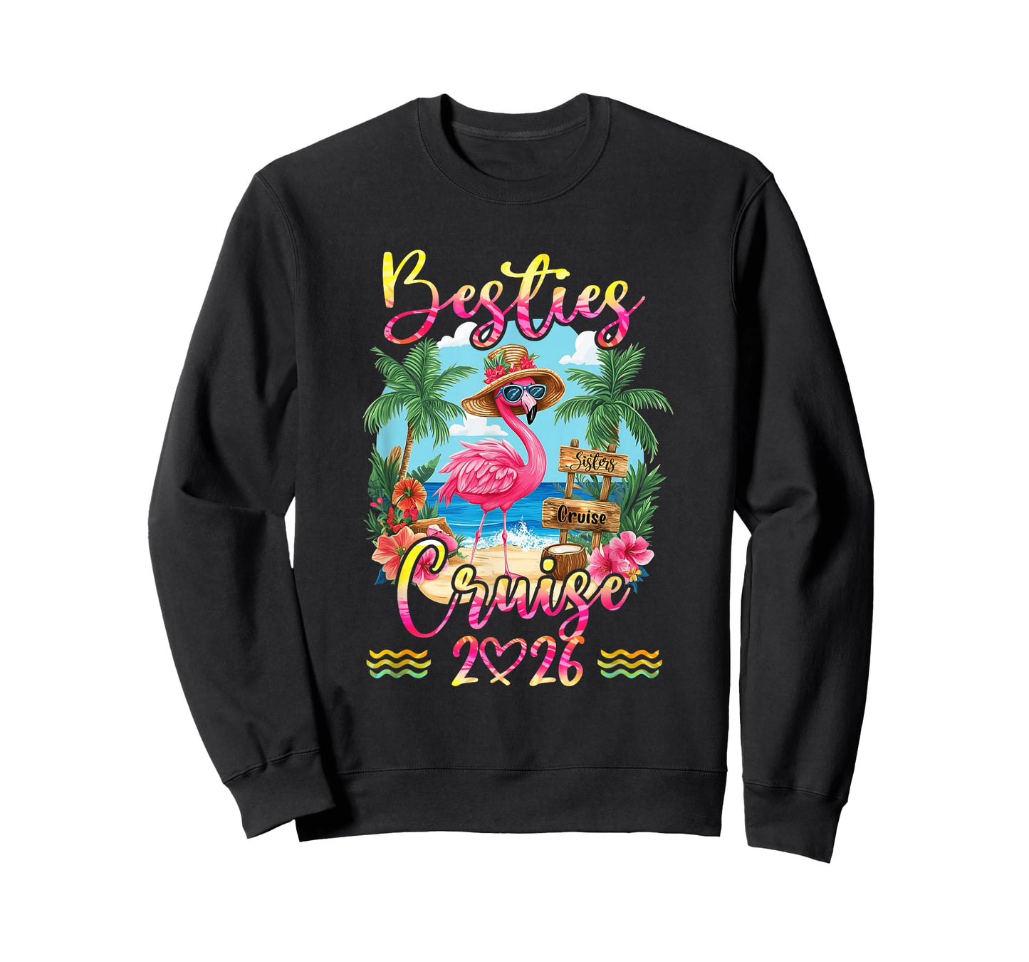 Besties Cruise 2026 Tie Dye Flamingo Cruise Squad Girls Trip T-Shirt