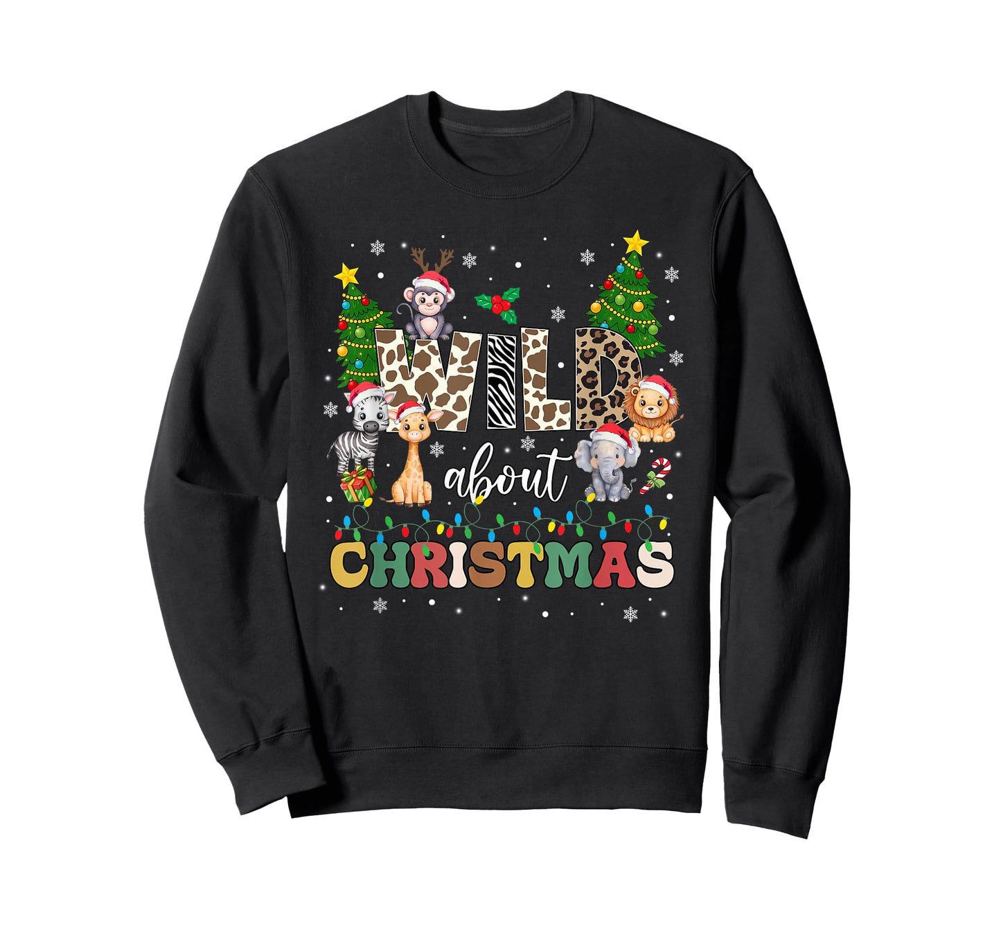 Wild About Christmas Santa Xmas Lights Zoo Safari Animals T-Shirt