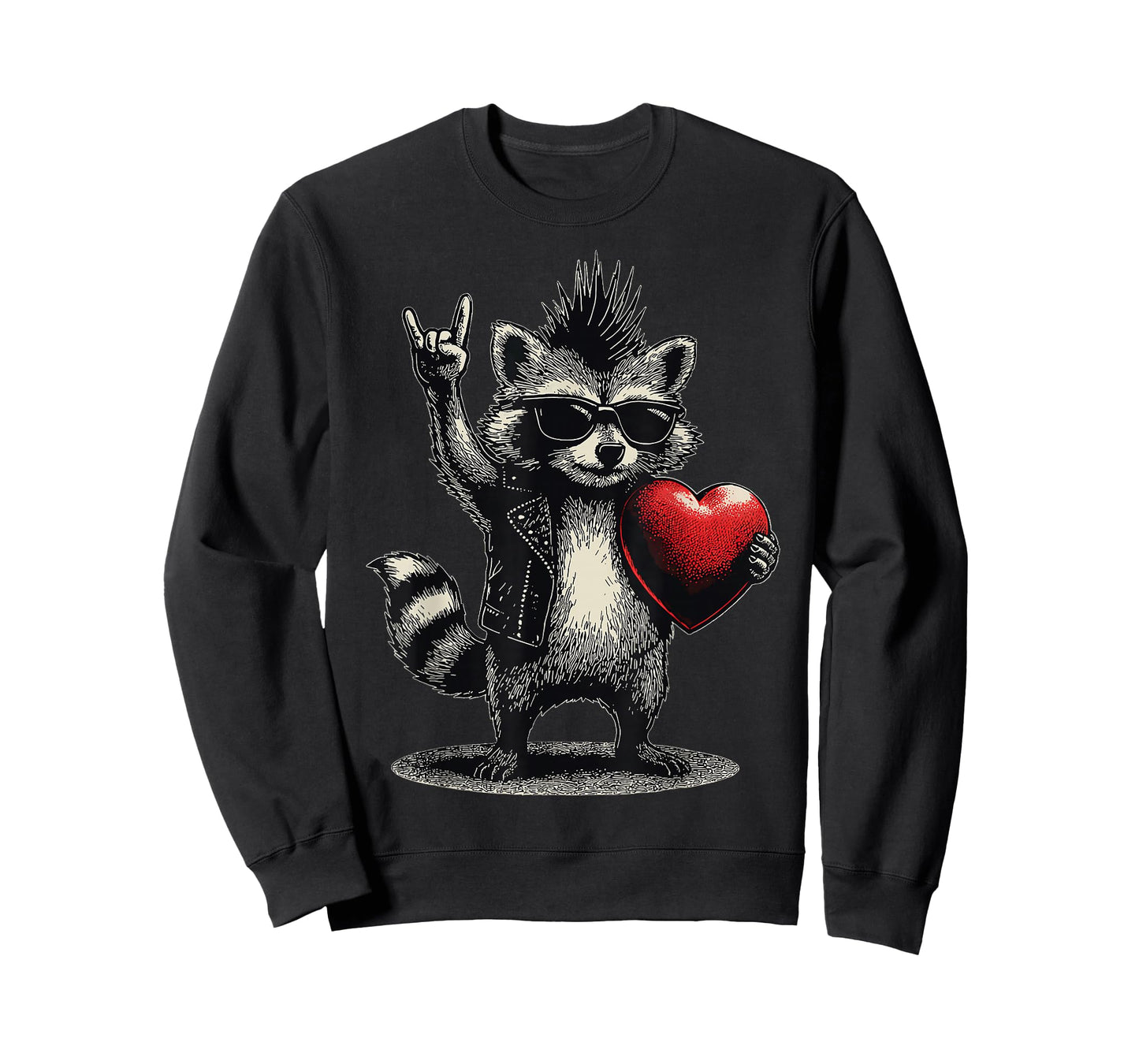 Funny Raccoon Heart Punk Rock Valentines Day Men Boys Kids T-Shirt