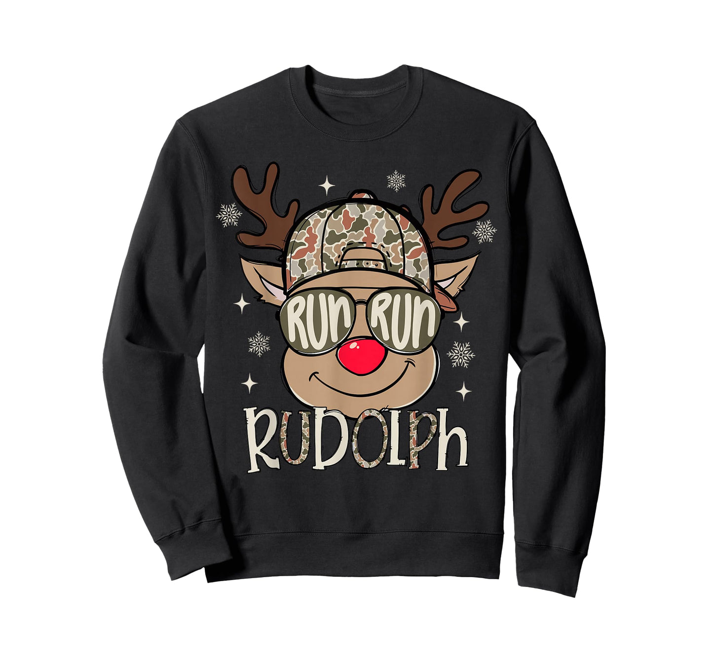 Run Rudolph Santa's Reindeer Christmas Camo Boys Toddlers T-Shirt