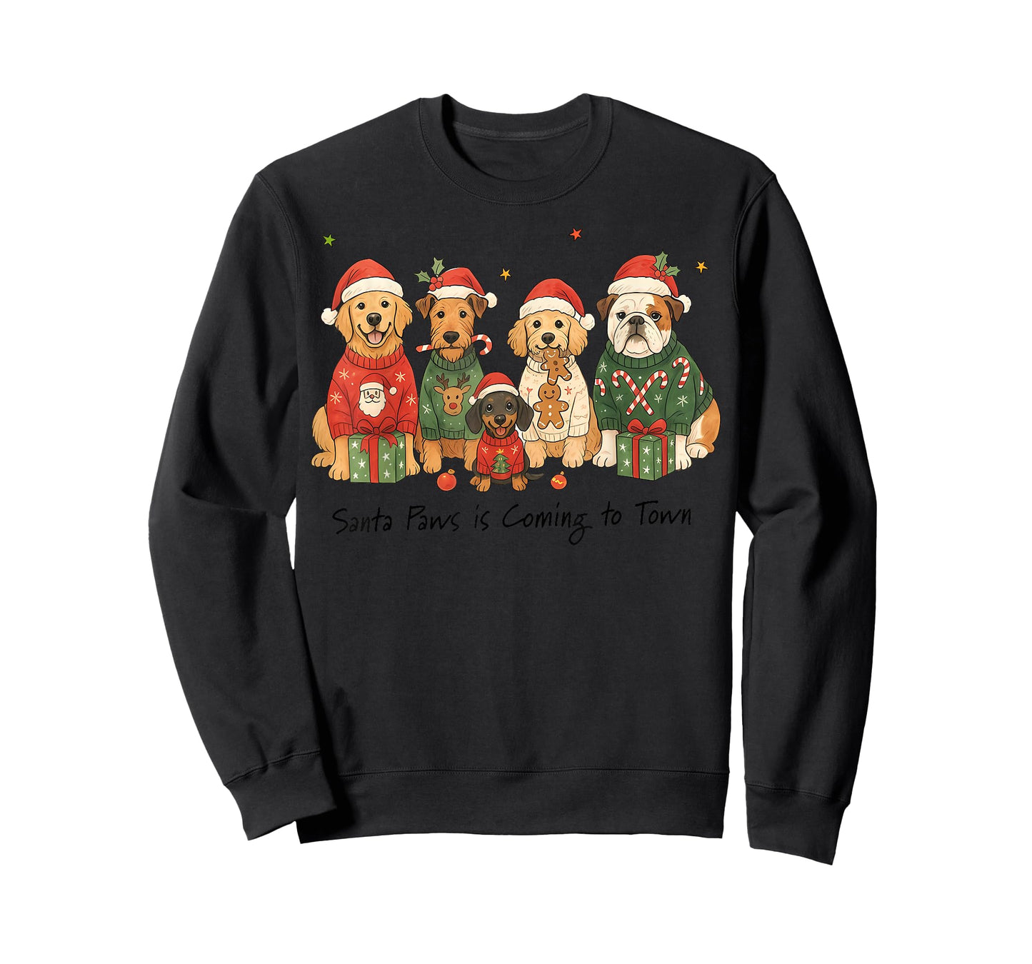 Funny Dog Santa Paws is Coming to Town Cute Christmas Dog T-Shirt