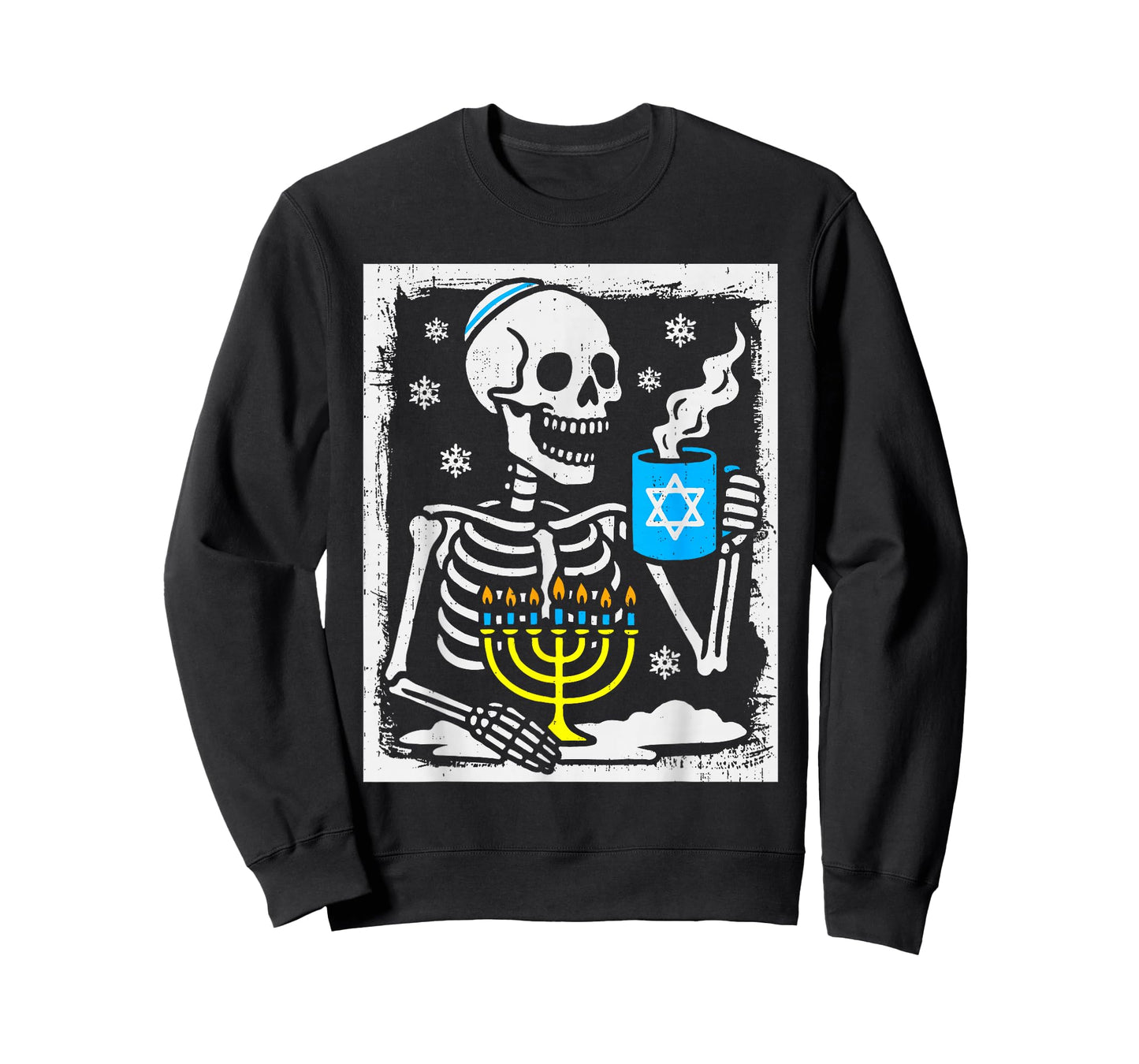 Hanukkah Skeleton Coffee Dreidel Jewish Menorah Chanukah T-Shirt