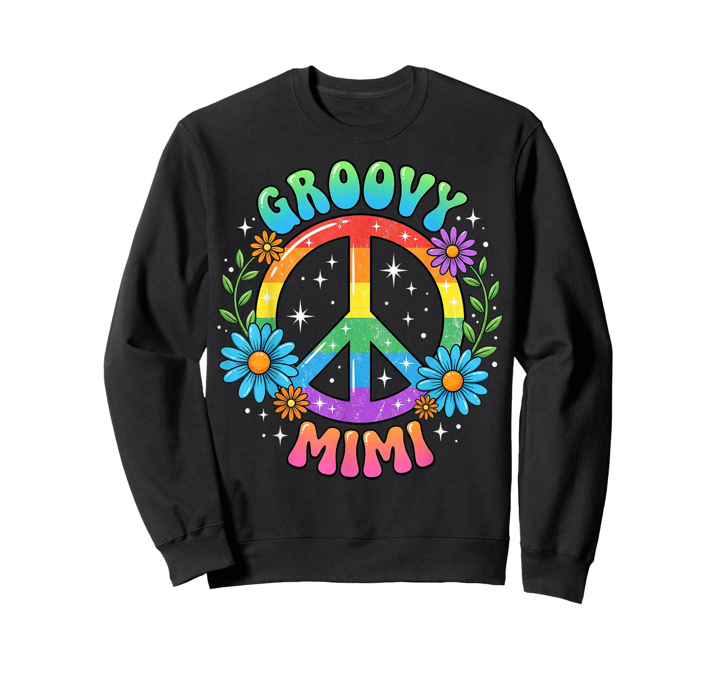 Funny Groovy Mimi Floral Hippie Grandmother Mom Mother Retro T-Shirt