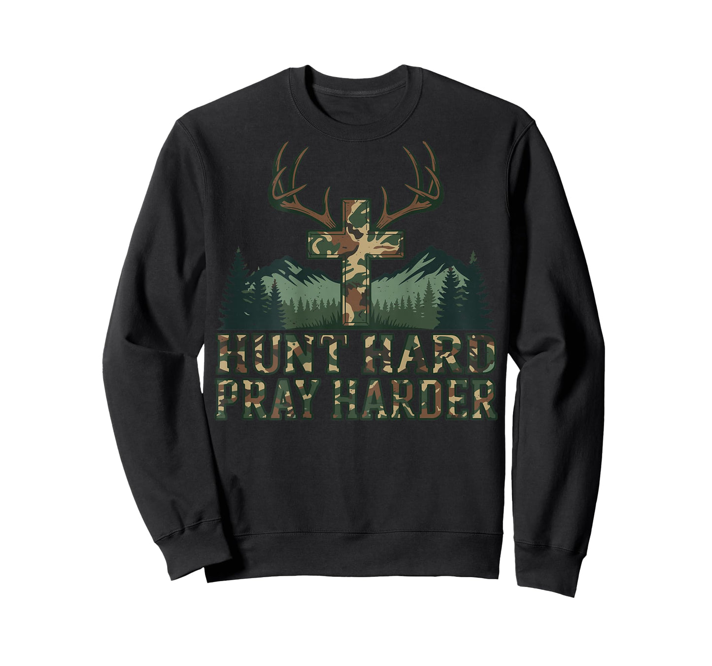 Youth Camo Christian Deer Hunting Cross Hunt Hard Pray Faith T-Shirt