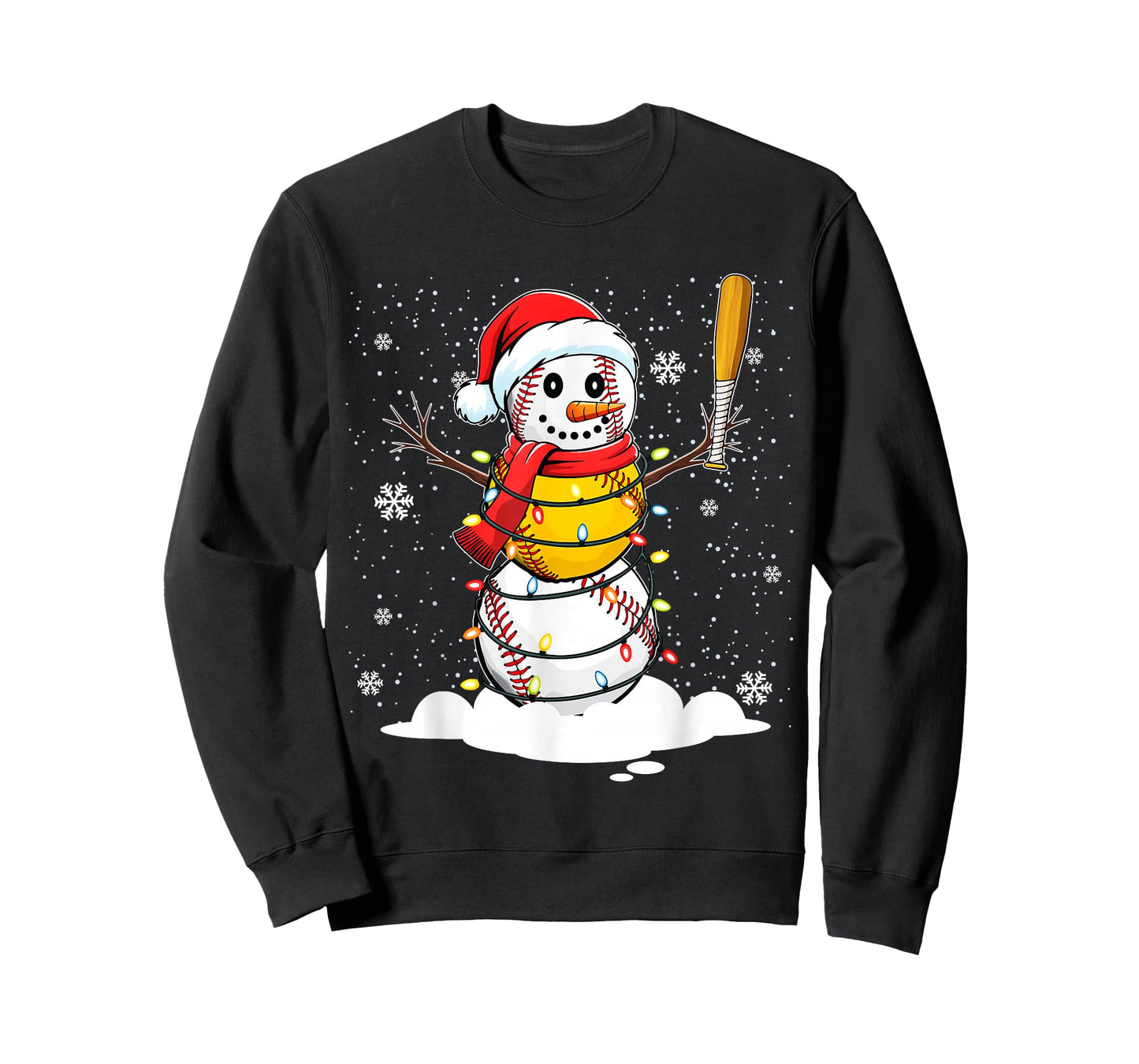 Santa Hat Snowman Xmas Funny Baseball Softball Christmas T-Shirt