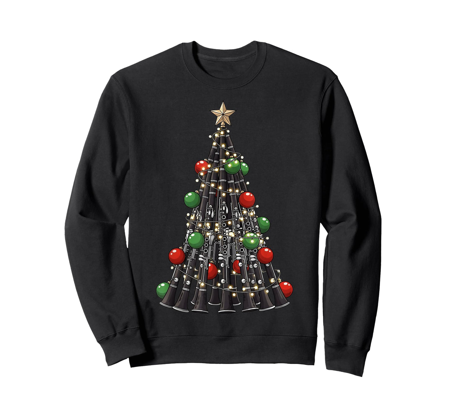 Funny Clarinet Player Christmas Tree Lights Xmas Boys Men T-Shirt