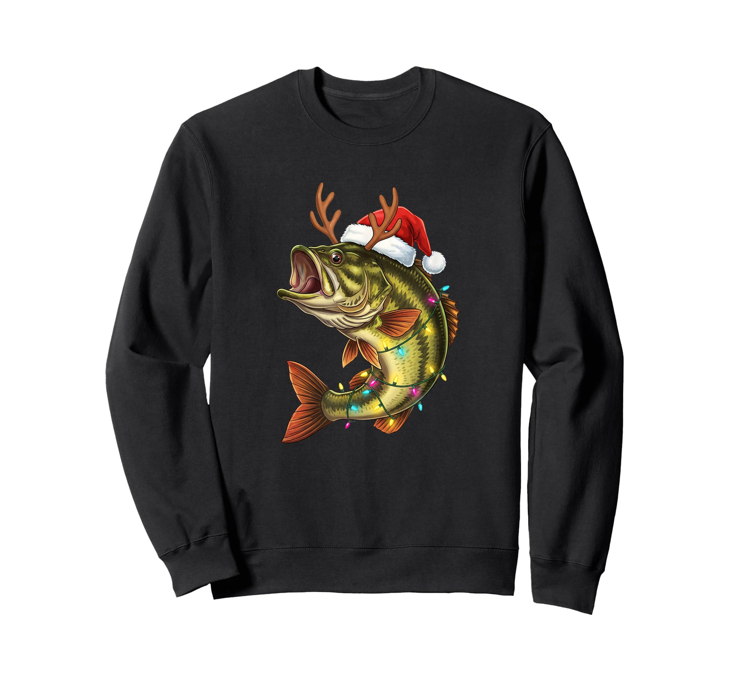 Christmas Bass Santa Hat with Lights Funny Fishing Xmas Angl T-Shirt
