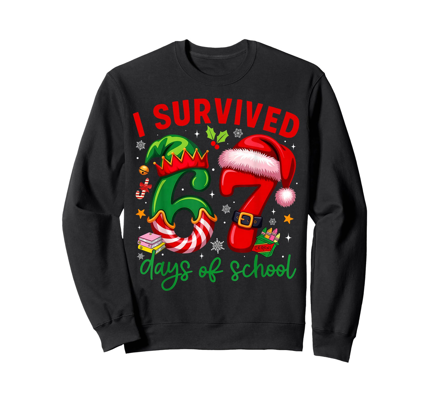 Funny I Survived 67 Days of School Christmas Santa Boy Girl T-Shirt