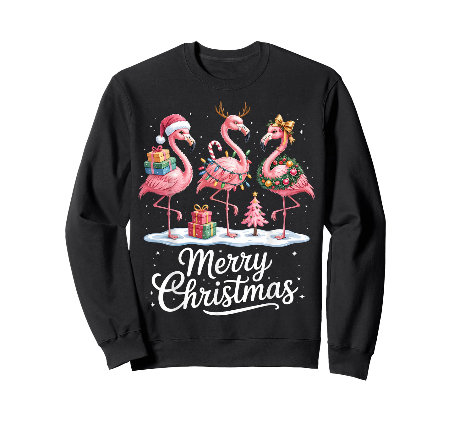 Merry Christmas Flamingo Women Girls Kids Xmas Flamingos T-Shirt