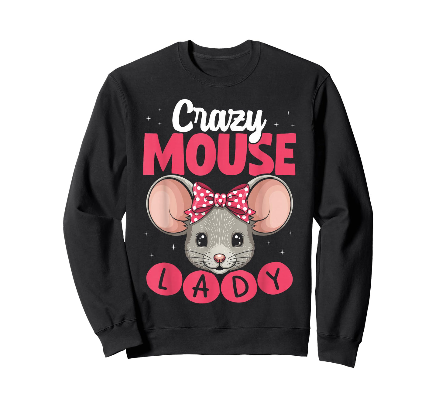 Crazy Mouse Lady Graphic with Hair Ribbon Girls Cute Mouse T-Shirt