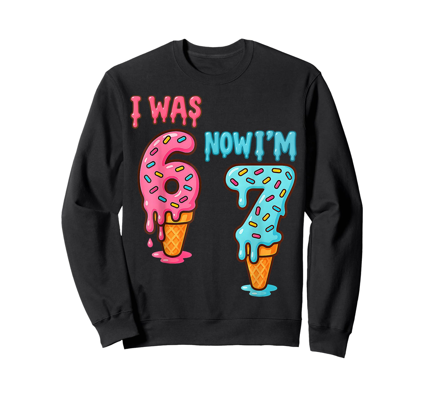 Seven Year Old Birthday I was 6 Now I'm 7 67 Ice Cream Drip T-Shirt