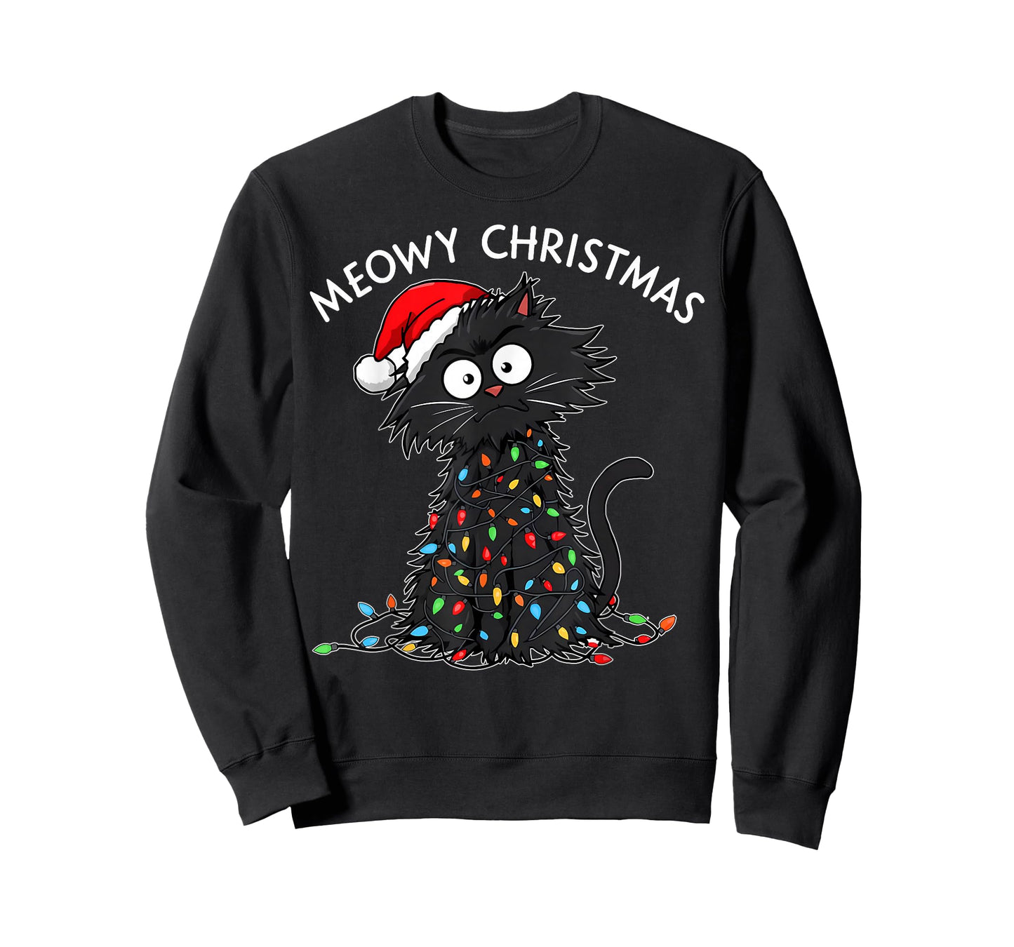 Funny Cat Meowy Christmas Lights Pet Lover Xmas Holiday T-Shirt