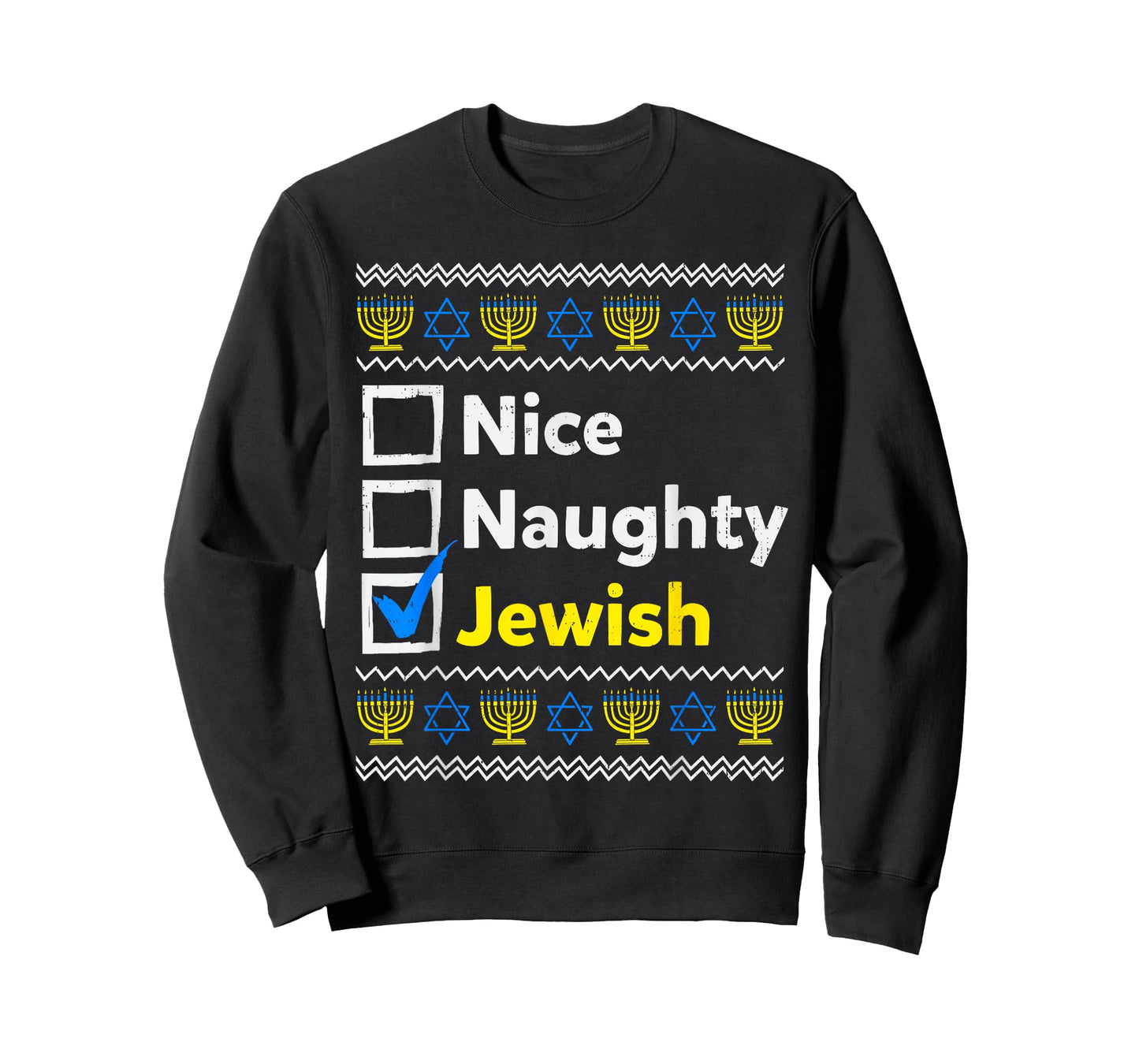 Nice Naughty Jewish Christmas Ugly Hanukkah Menorah Chanukah T-Shirt