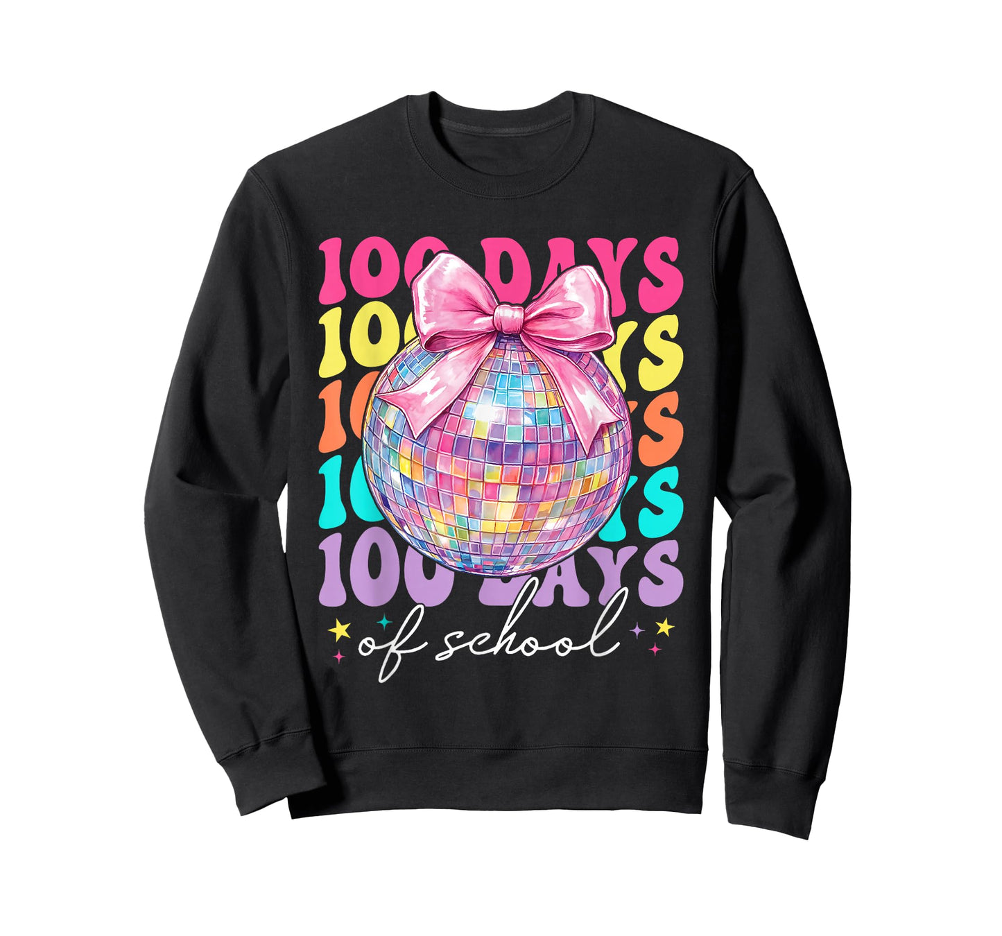 Retro 100 Days of School Coquette Bow Disco Ball Girls Women T-Shirt