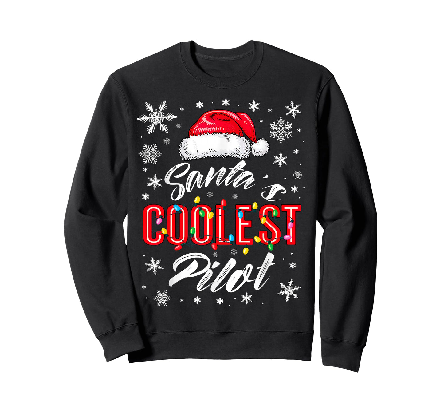 Santa's Coolest Pilot Christmas Lights Snowflake Flight Crew T-Shirt
