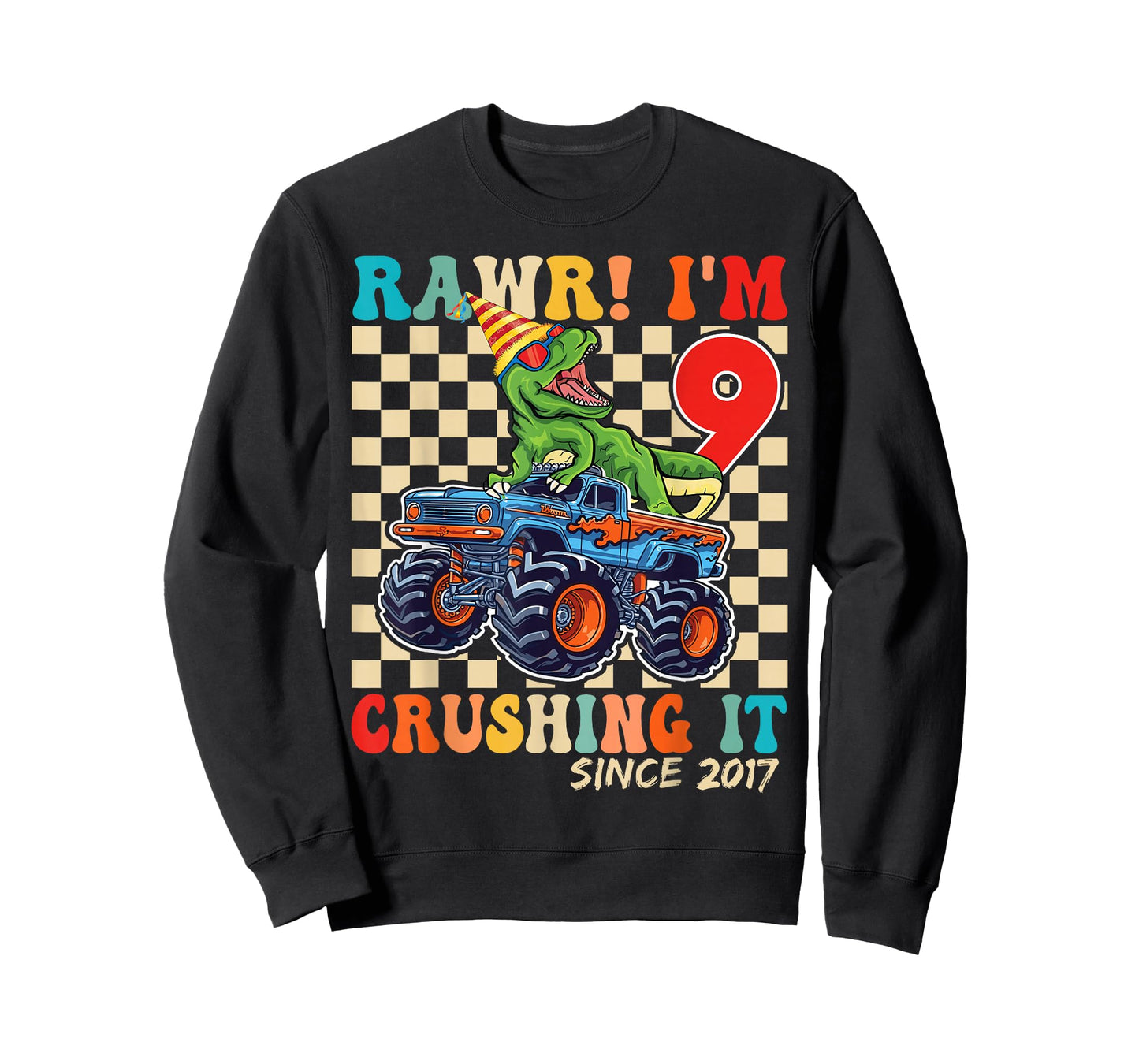 9th Birthday Monster Truck Dinosaur Party Boys Rawr I'm 9 T-Shirt