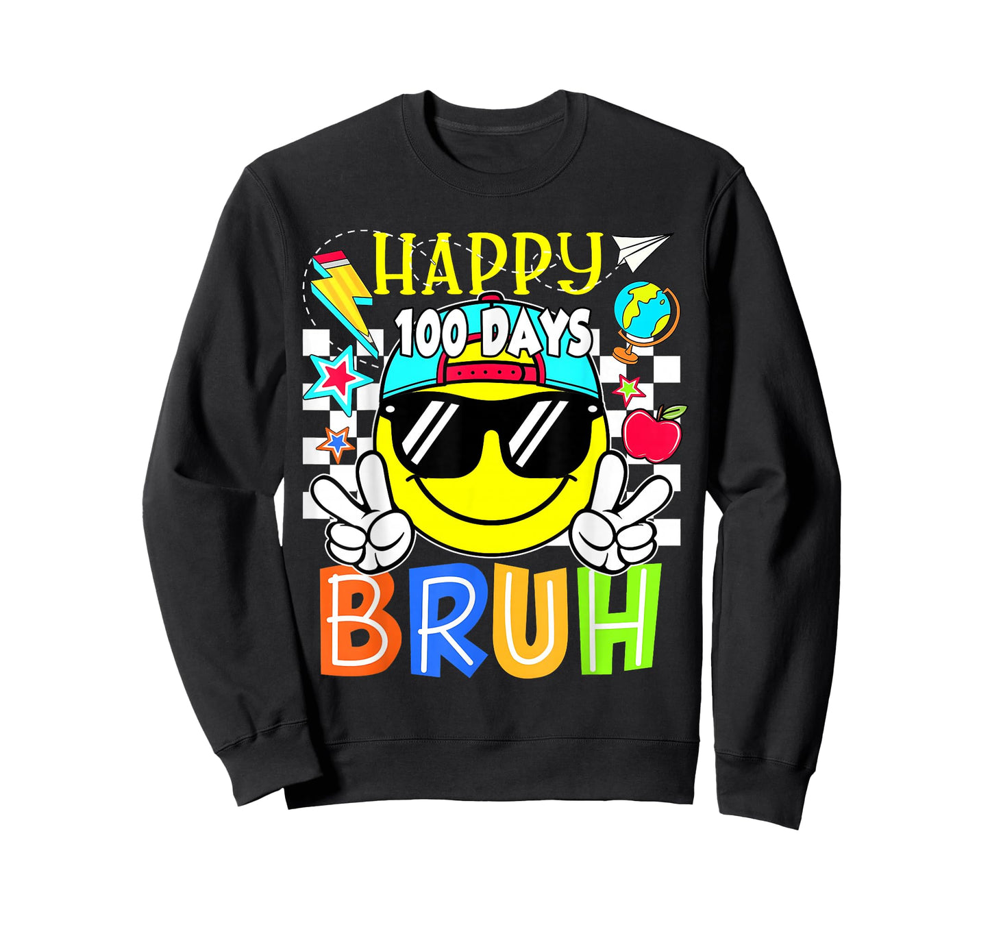 Happy 100 Days of School Bruh Smile Groovy Face Kid Teacher T-Shirt