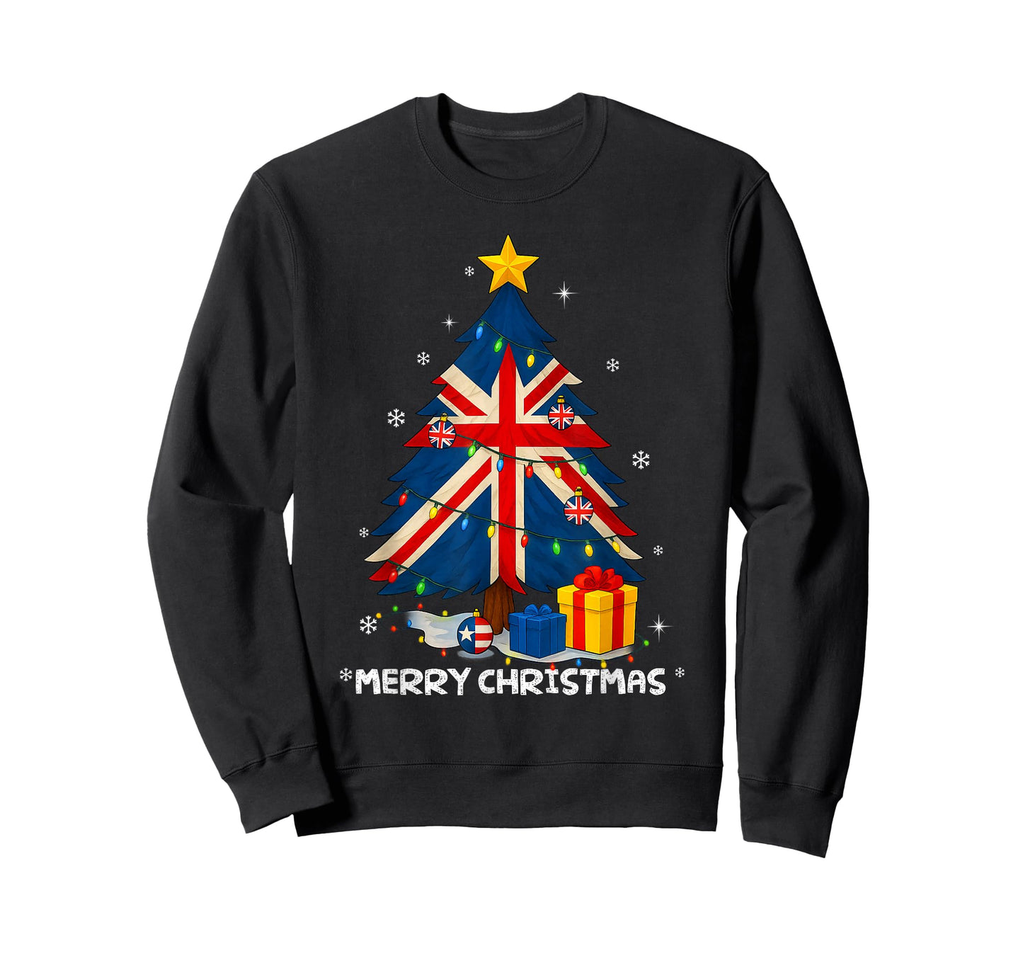British Flag Tree Lights Christmas Pajamas -Country Xmas T-Shirt