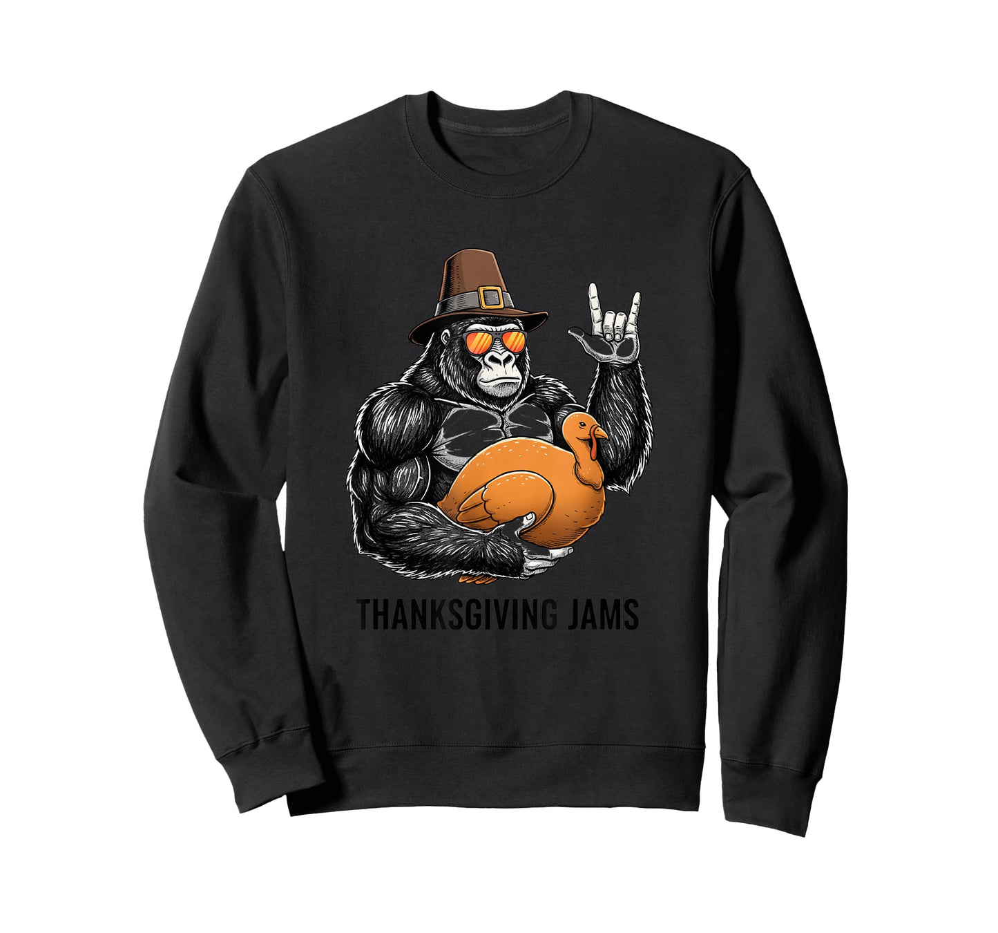 Funny Thanksgiving Gorilla Holding Turkey Pilgrim Hat & Ro T-Shirt