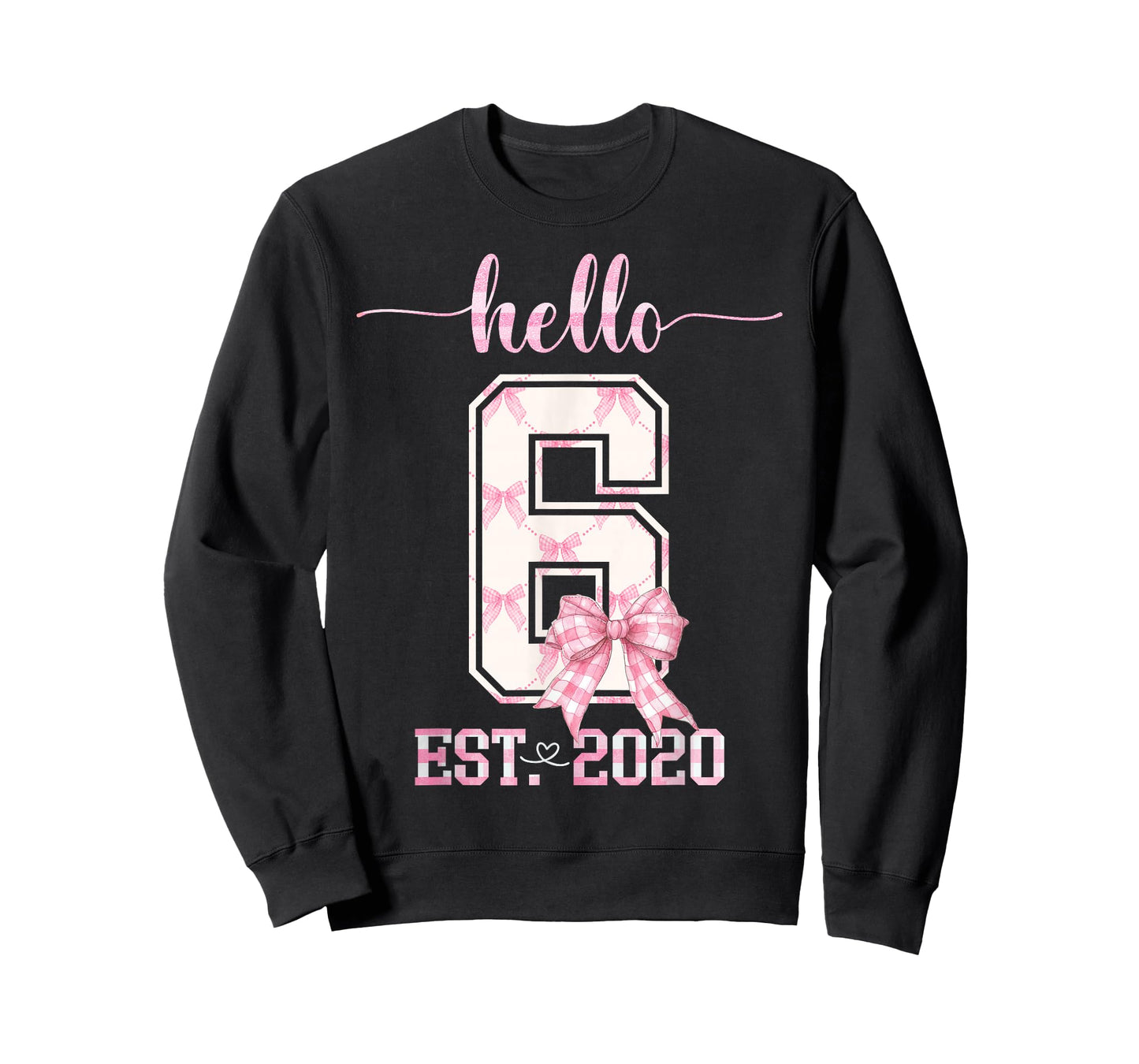 Hello 6 Est 2020 6th Birthday Girl Cute Pink Coquette Bow T-Shirt