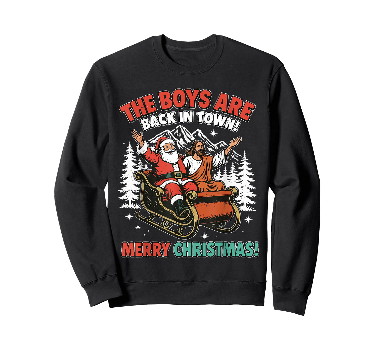 Vintage The Boys are Back in Town Christmas Santa Jesus Xmas T-Shirt