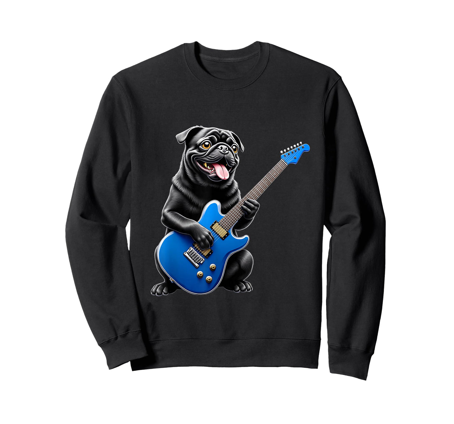 Funny Black Pug Playing Guitar Design for Music Pug Lovers T-Shirt