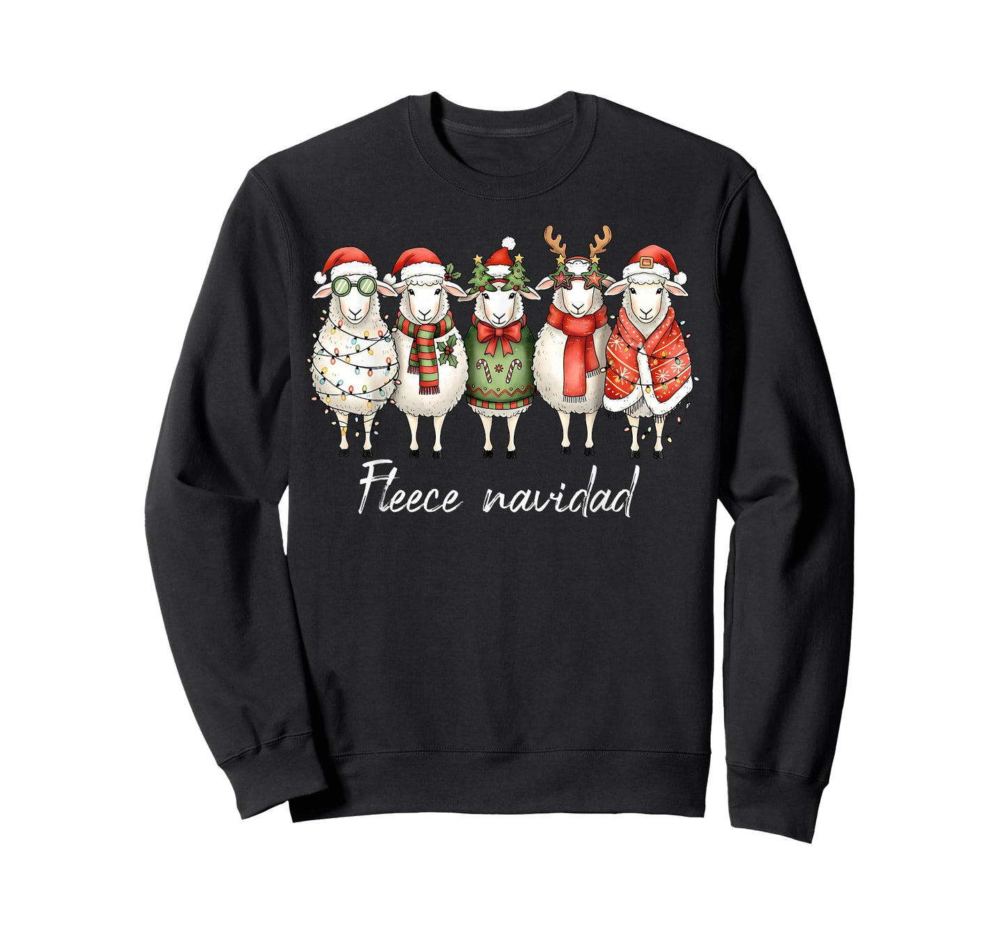 Fleece Navidad Sheep Christmas Lights Dinner Family Festival T-Shirt