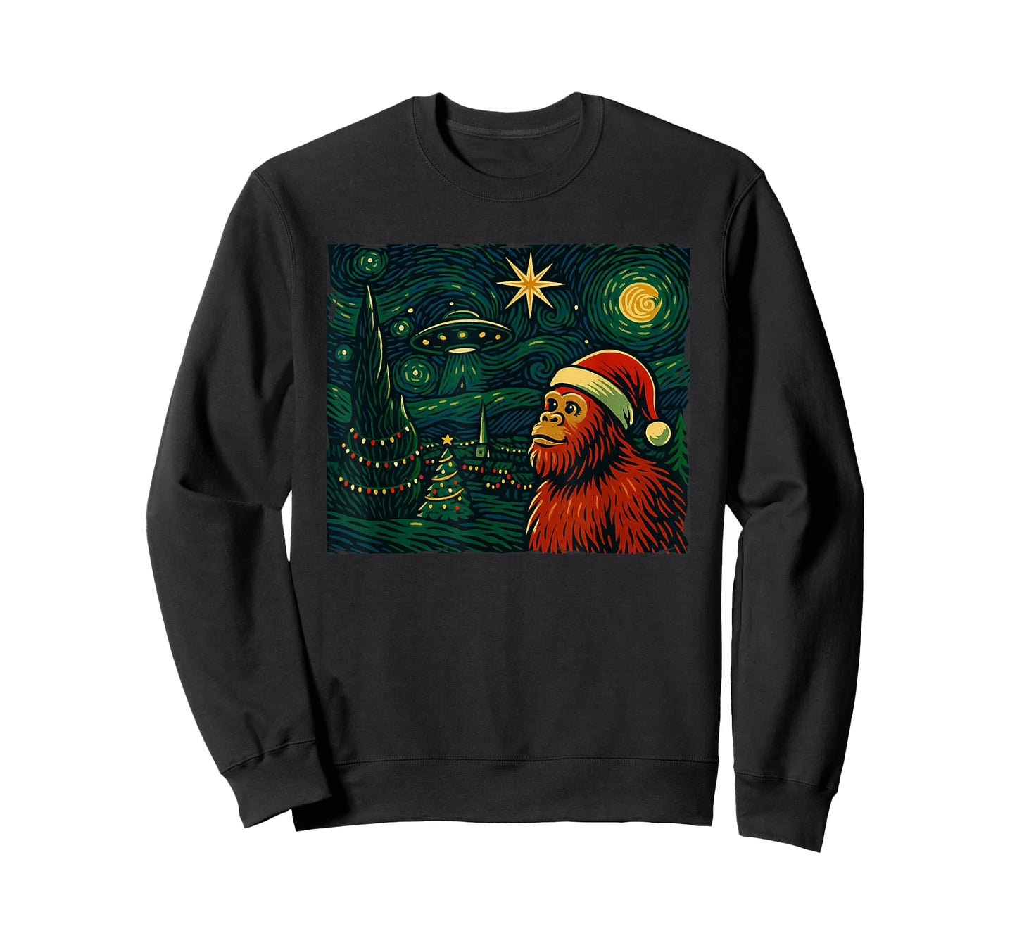 Funny Bigfoot Starry Night Christmas Art Holiday Party T-Shirt