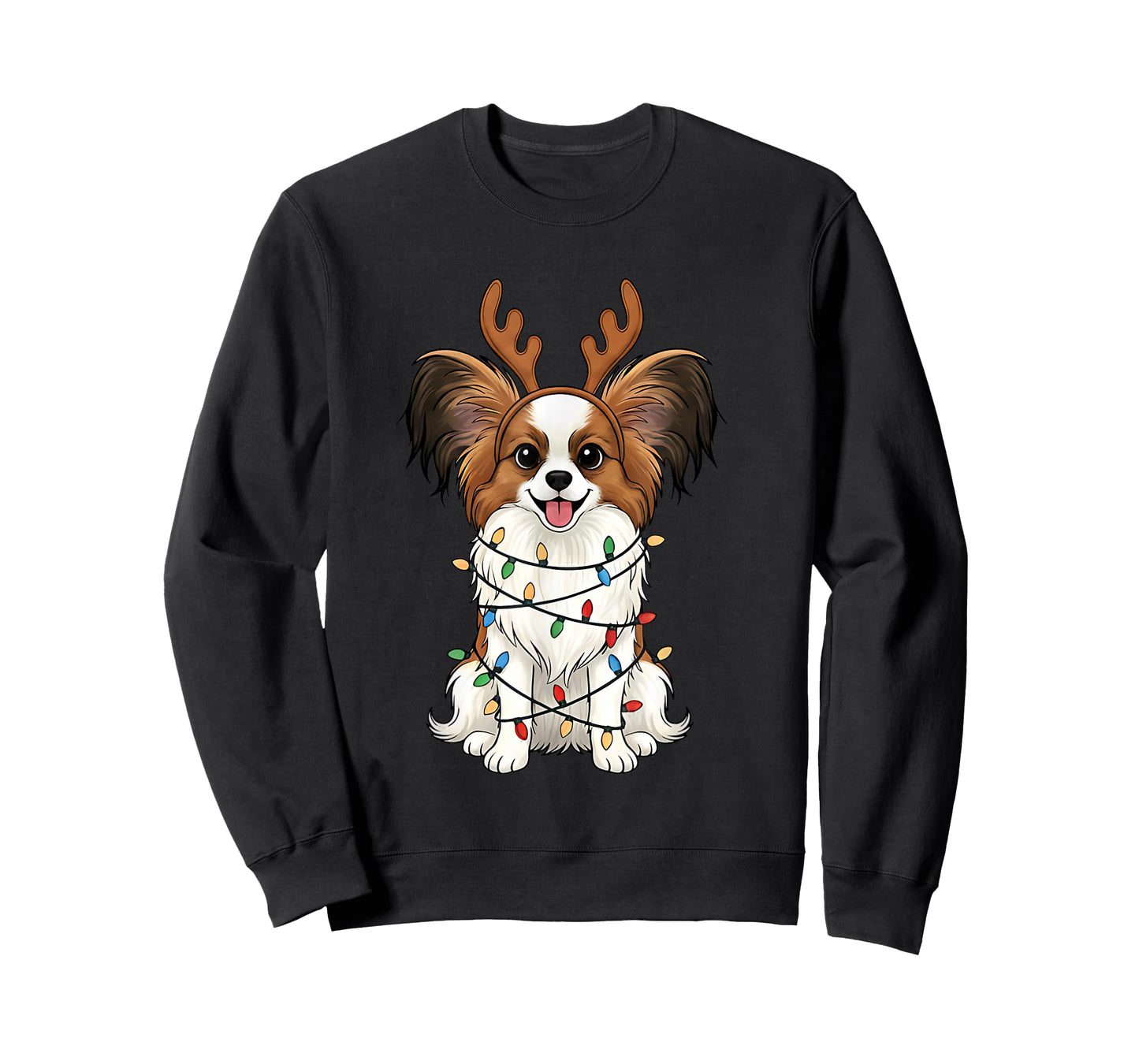 Papillon Dog Christmas Reindeer Lights Funny Dog Lover Xmas T-Shirt