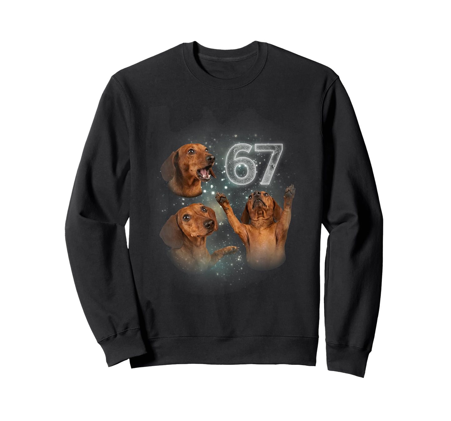 67 Funny Dachshund Howling at The Moon Meme 6 7 Dog Design T-Shirt