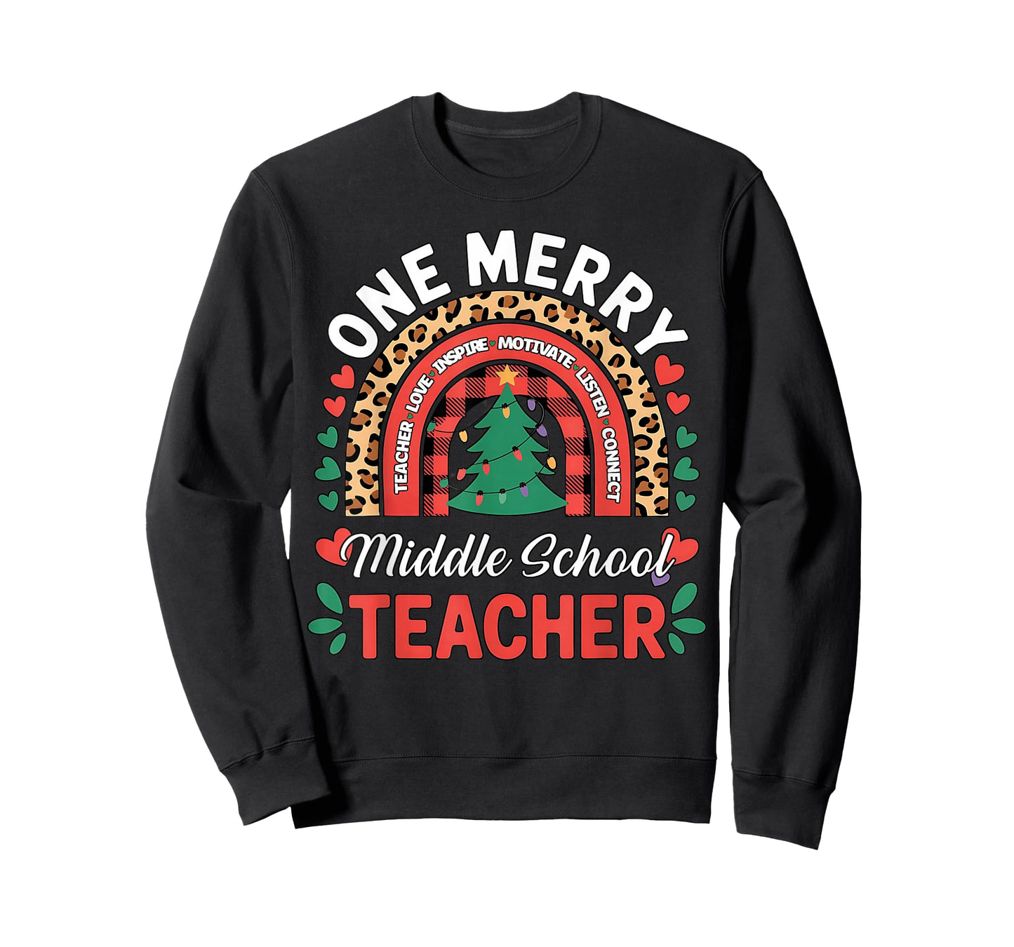 Funny One Merry Middle School Teacher Rainbow Christmas Xmas T-Shirt