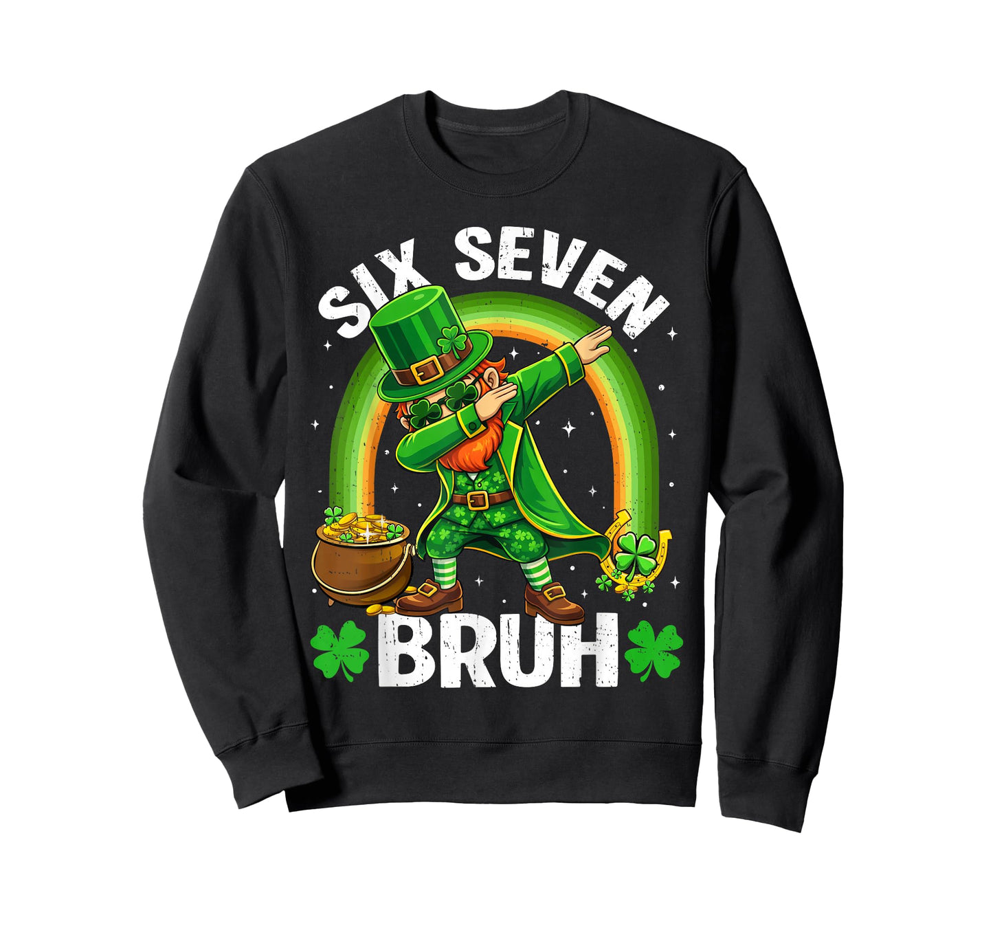 St Patricks Day Dabbing Leprechaun Boys Kids Six Seven Bruh T-Shirt