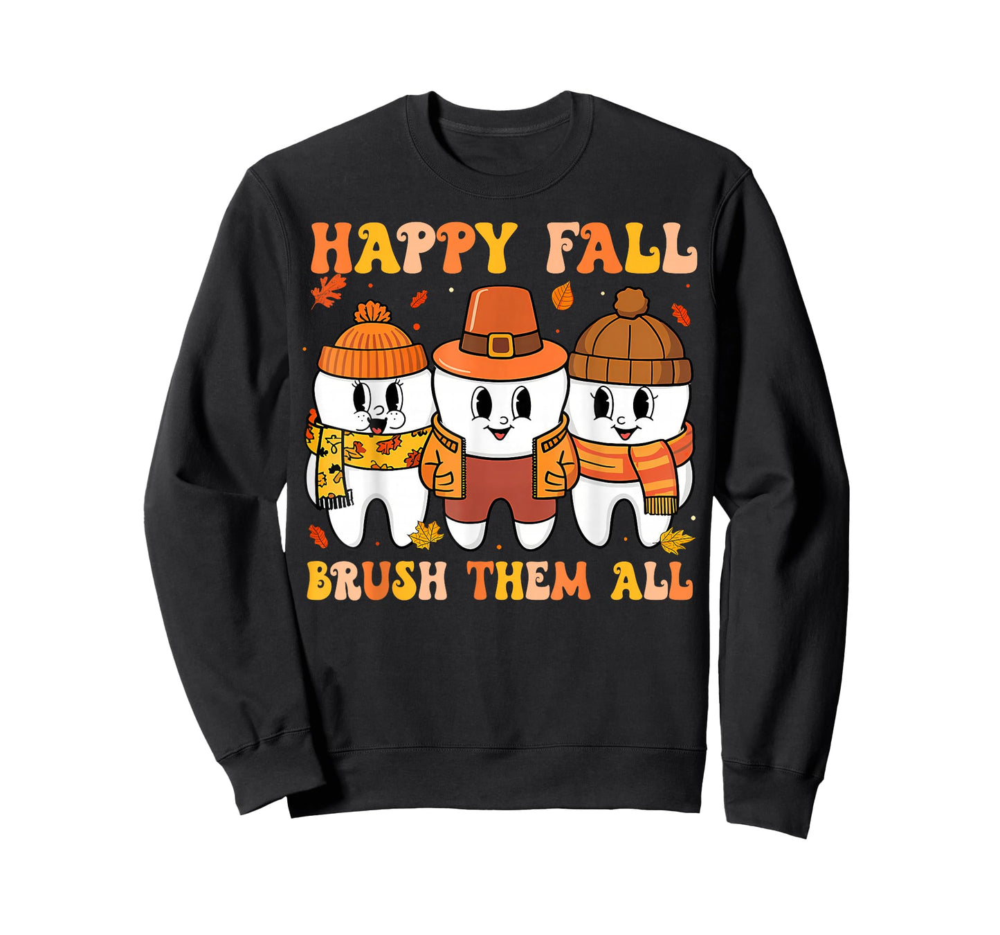 Happy Fall Brush Them All Teeth Thanksgiving Dental Dentist T-Shirt