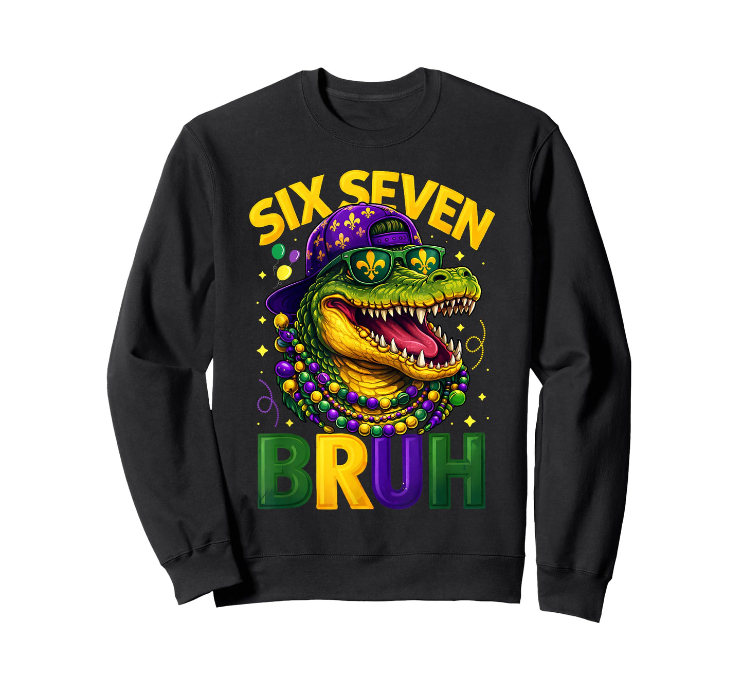 Boys Mardi Gras Six Seven Bruh Mardigator Alligator 6 7 Meme T-Shirt