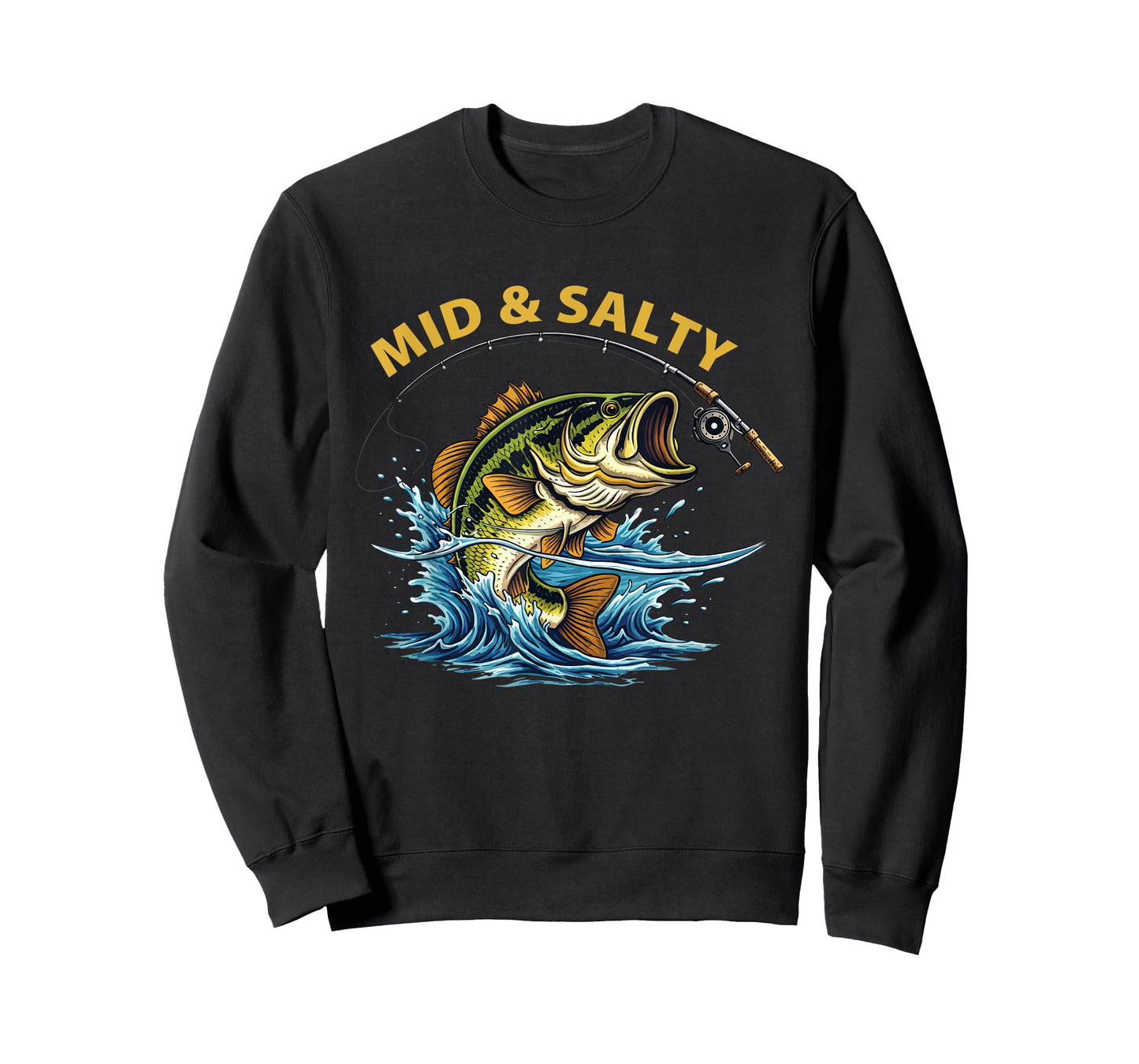 Vintage Mid & Salty Angry Bass Fishing Men Women Kid T-Shirt