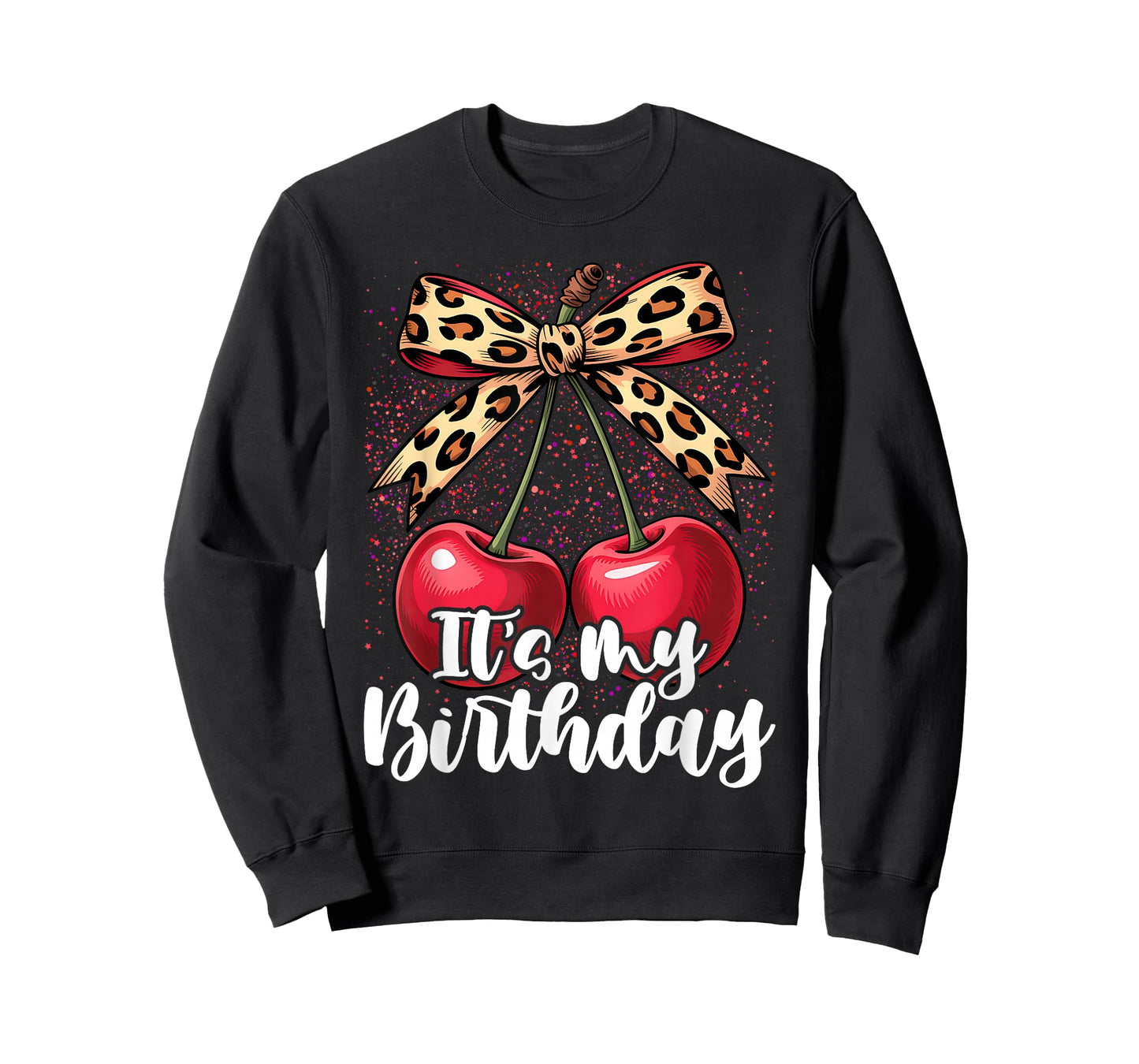 It's My Birthday Cute Cherry Leopard Coquette Bow T-Shirt
