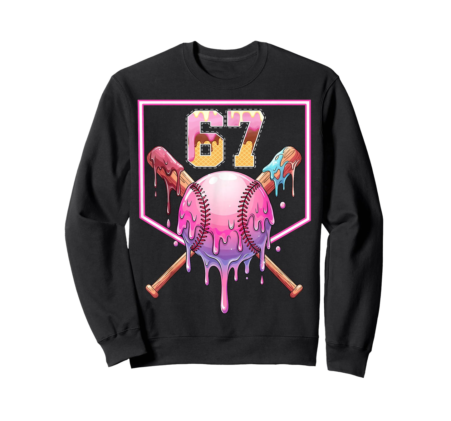 Baseball Ice Cream Drip Number 67 Player 67th Birthday Meme T-Shirt