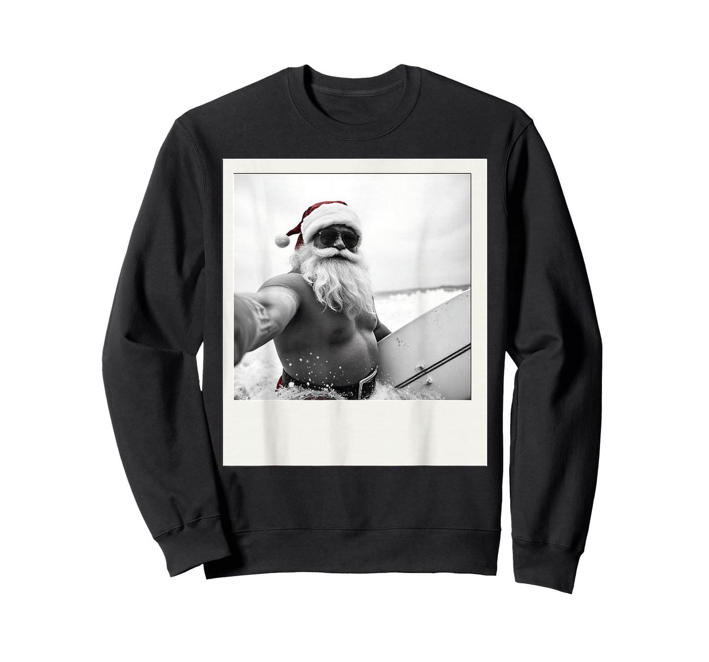 Santa Claus Surf Board Beach Funny Christmas Selfie Novelty T-Shirt