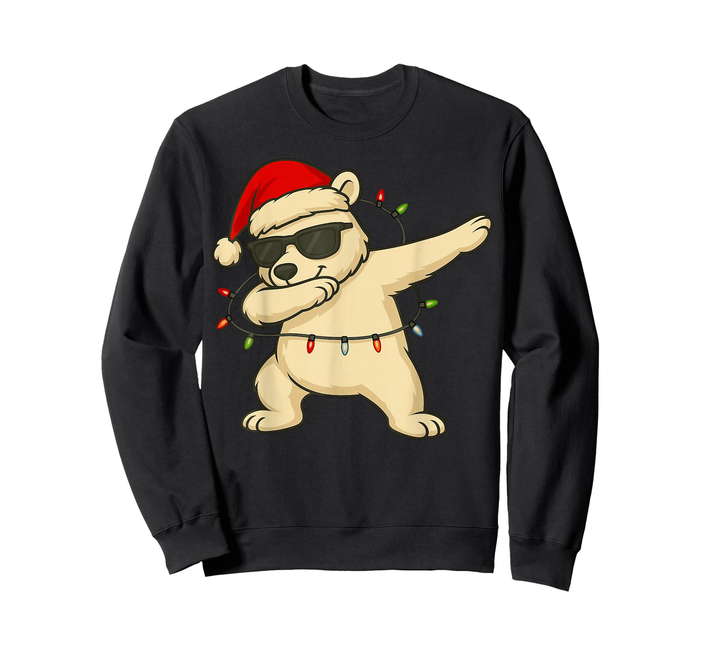 Dabbing Polar Bear with Christmas Hat and Lights T-Shirt