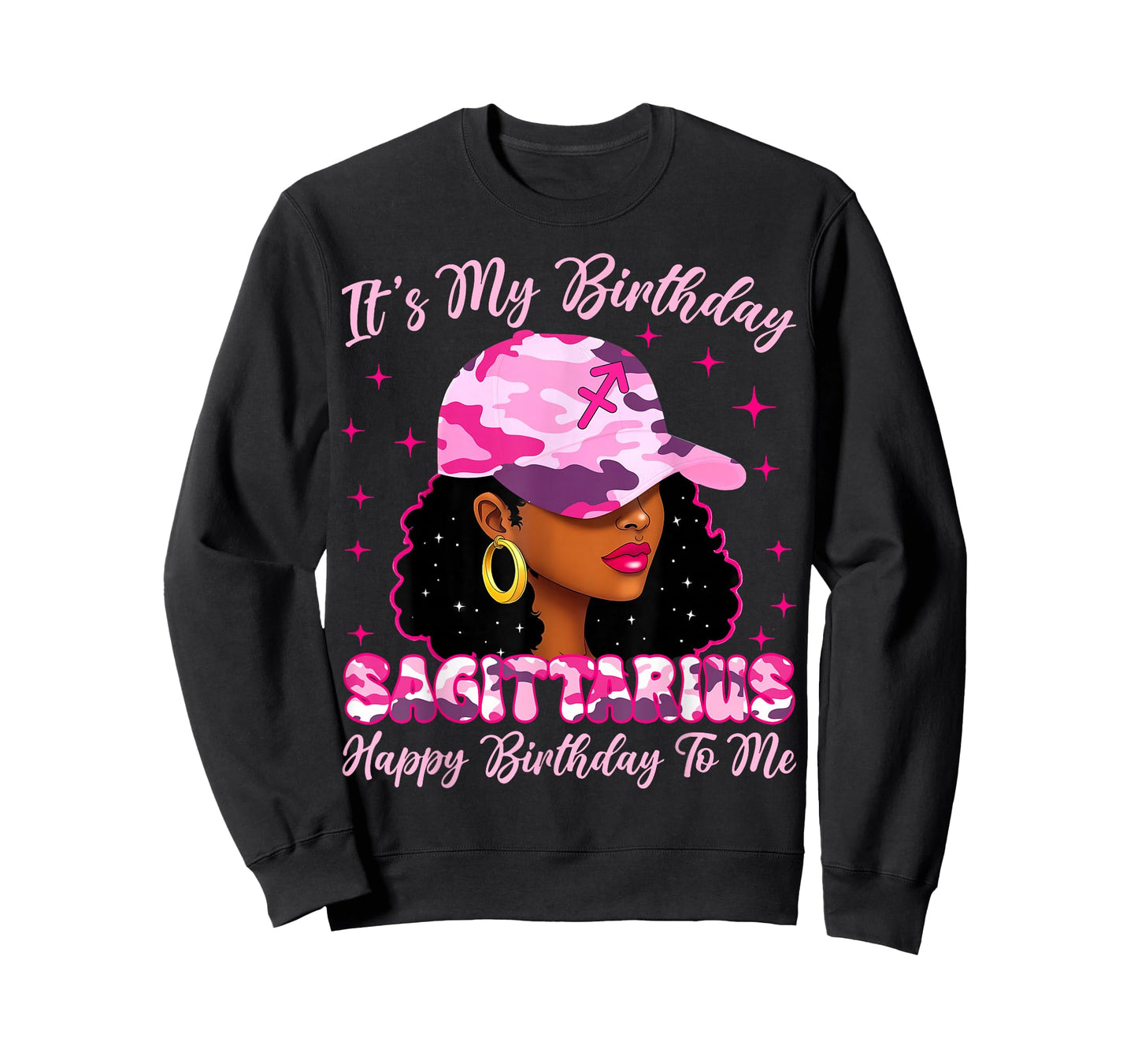 It's My Birthday Sagittarius Black Woman Pink Camo T-Shirt