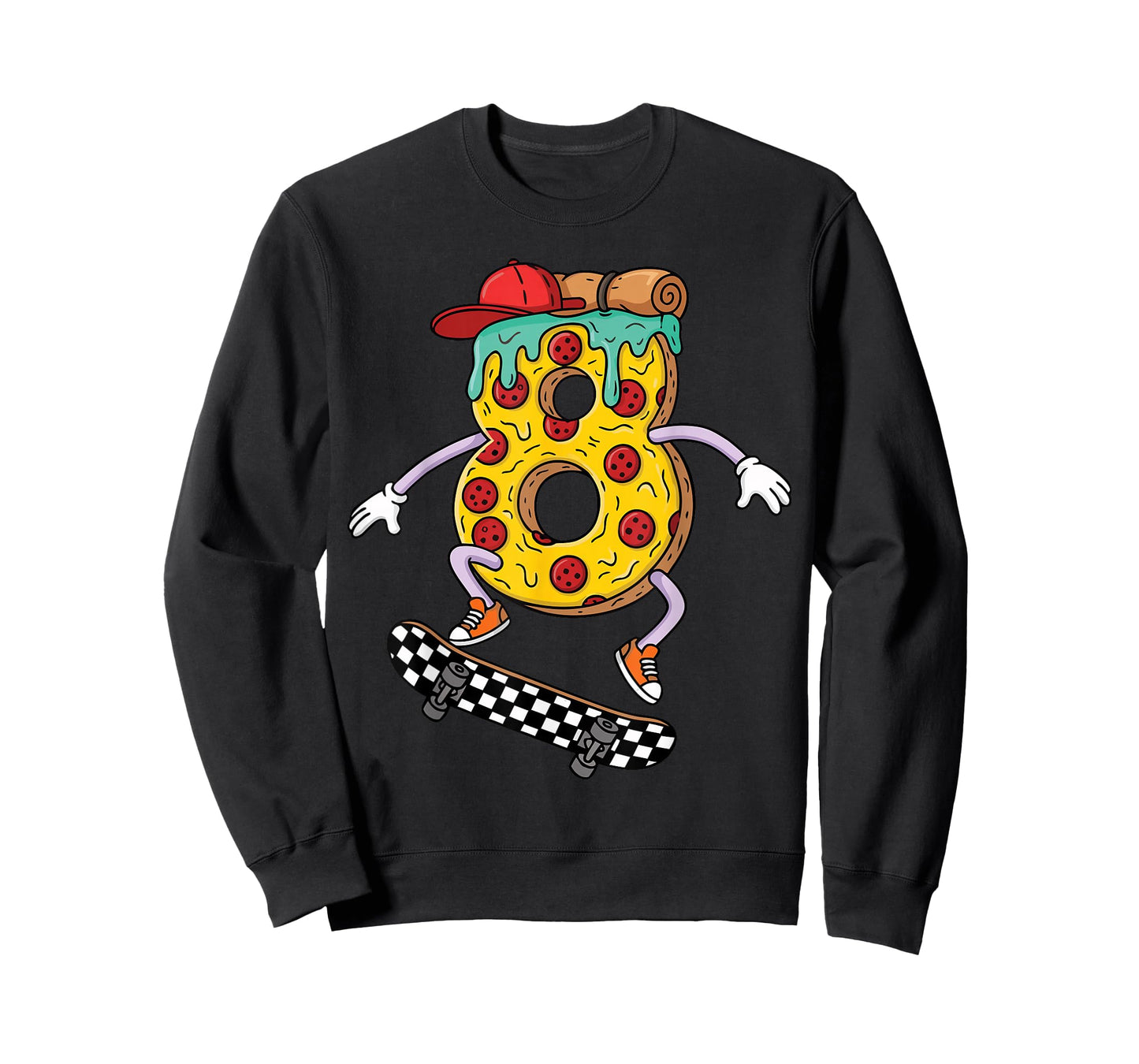 Cool Pizza Skateboard Lovers 8th Birthday Boys Girls Kids T-Shirt