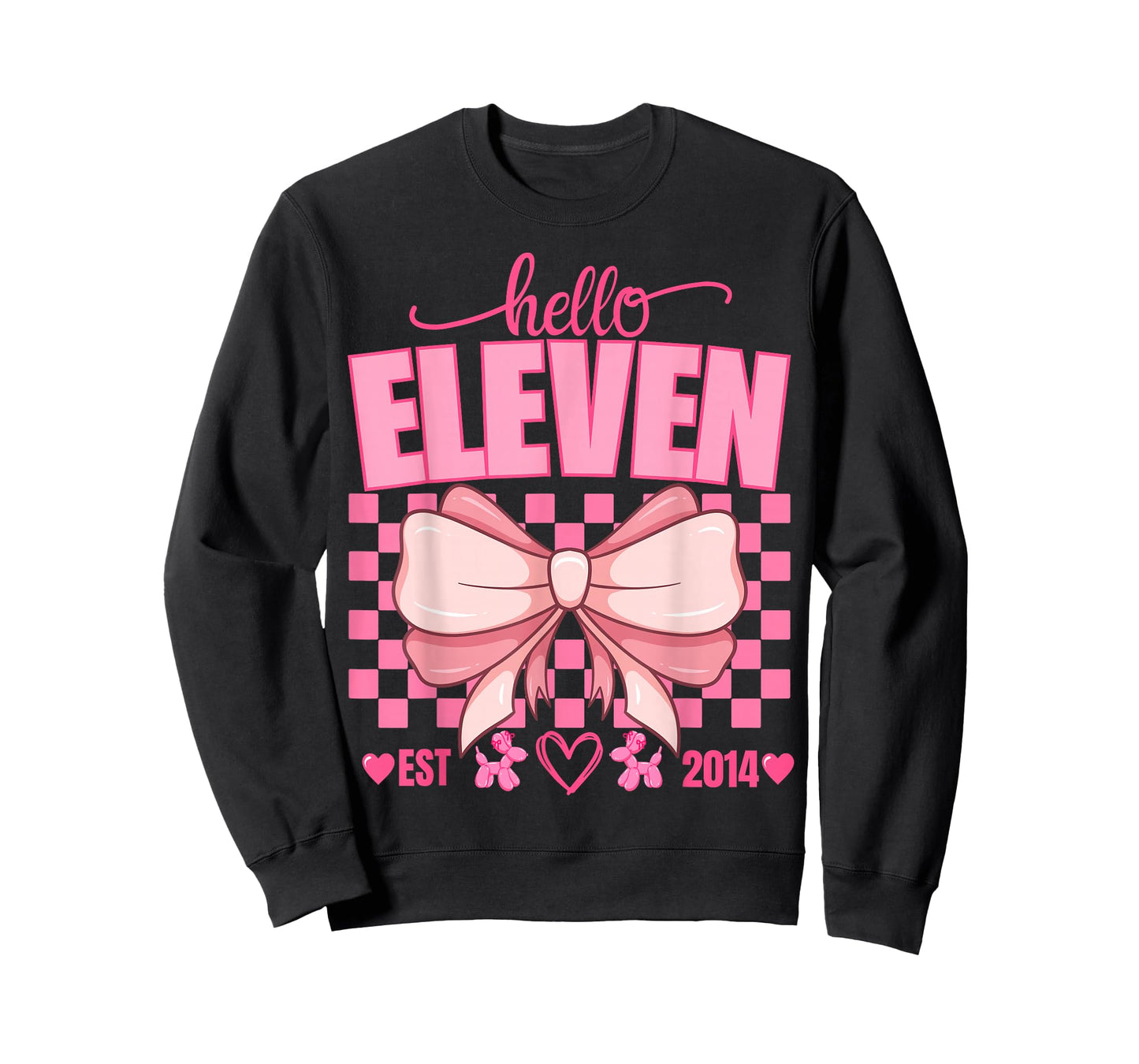 11th Birthday Girl Hello Eleven Est 2014 Pink Coquette Bow T-Shirt