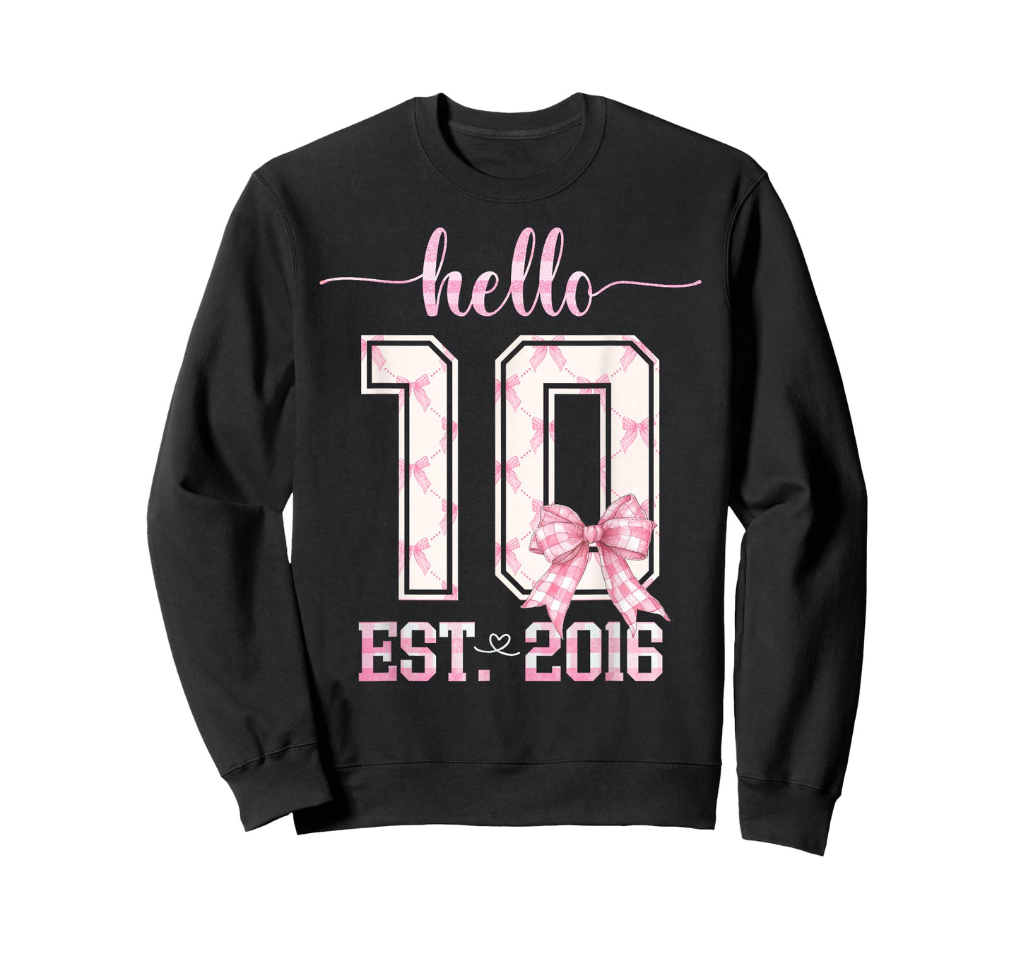 Hello 10 Est 2016 10th Birthday Girl Cute Pink Coquette Bow T-Shirt