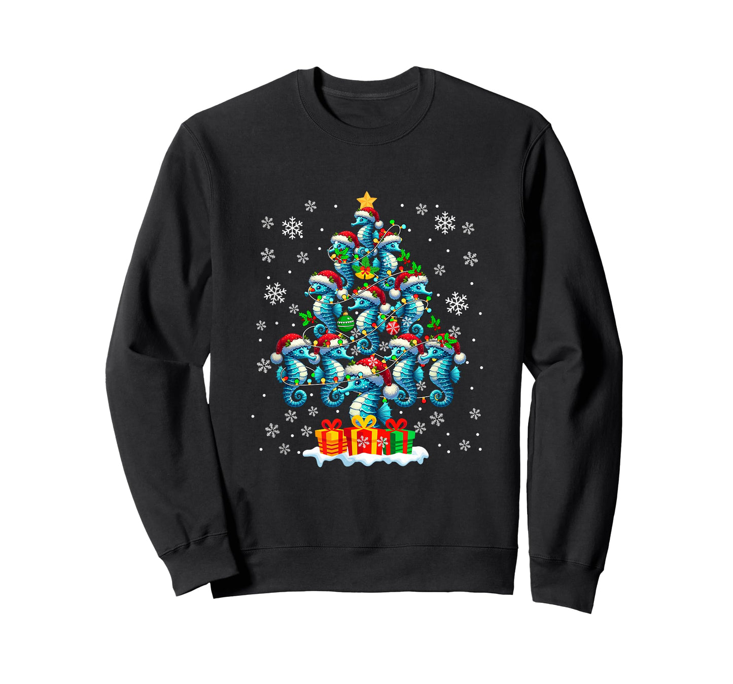 Group Santa Seahorses As Christmas Tree Colorful Lights T-Shirt