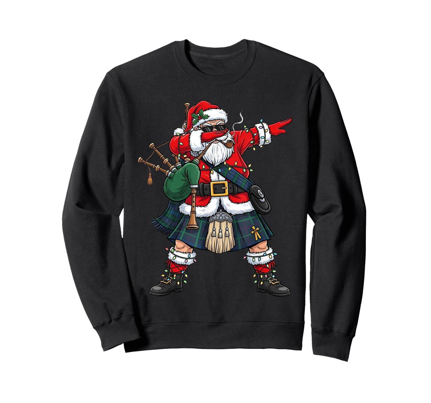 Funny Scottish Santa Bagpipes Dabbing Christmas Holiday Kids T-Shirt
