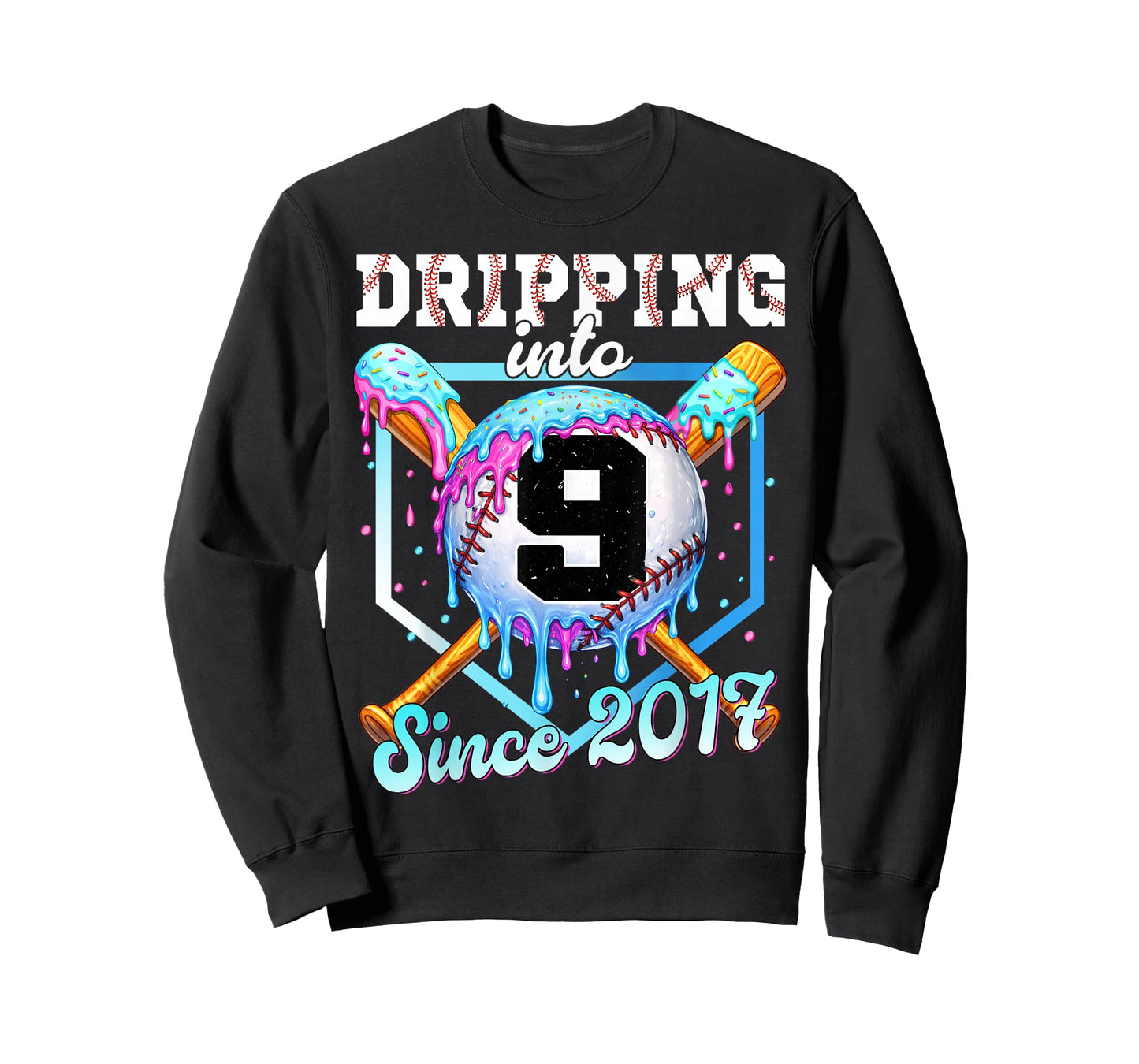 9 Years Old Baseball Ice Cream 9th Birthday Boys Since 2017 T-Shirt