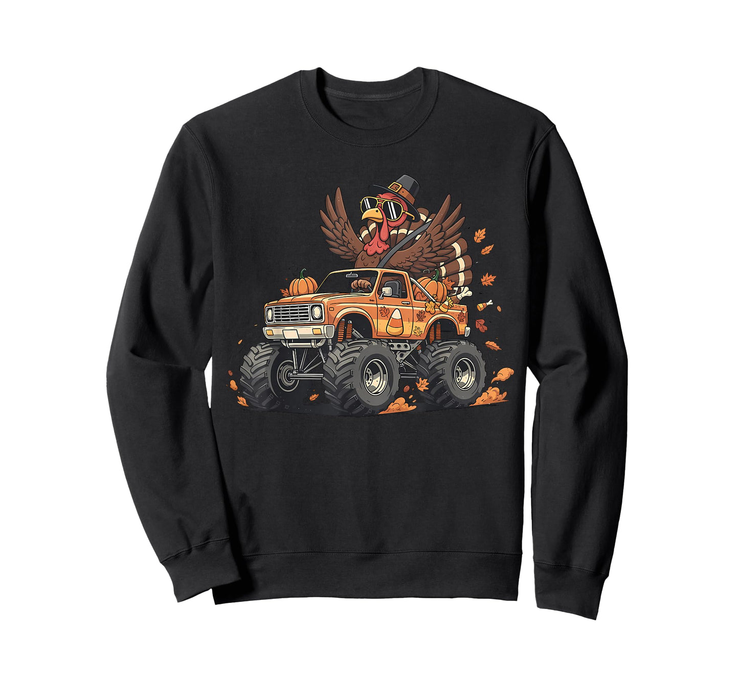 Cute Turkey Riding Monster Truck Thanksgiving Men Boys Kids T-Shirt