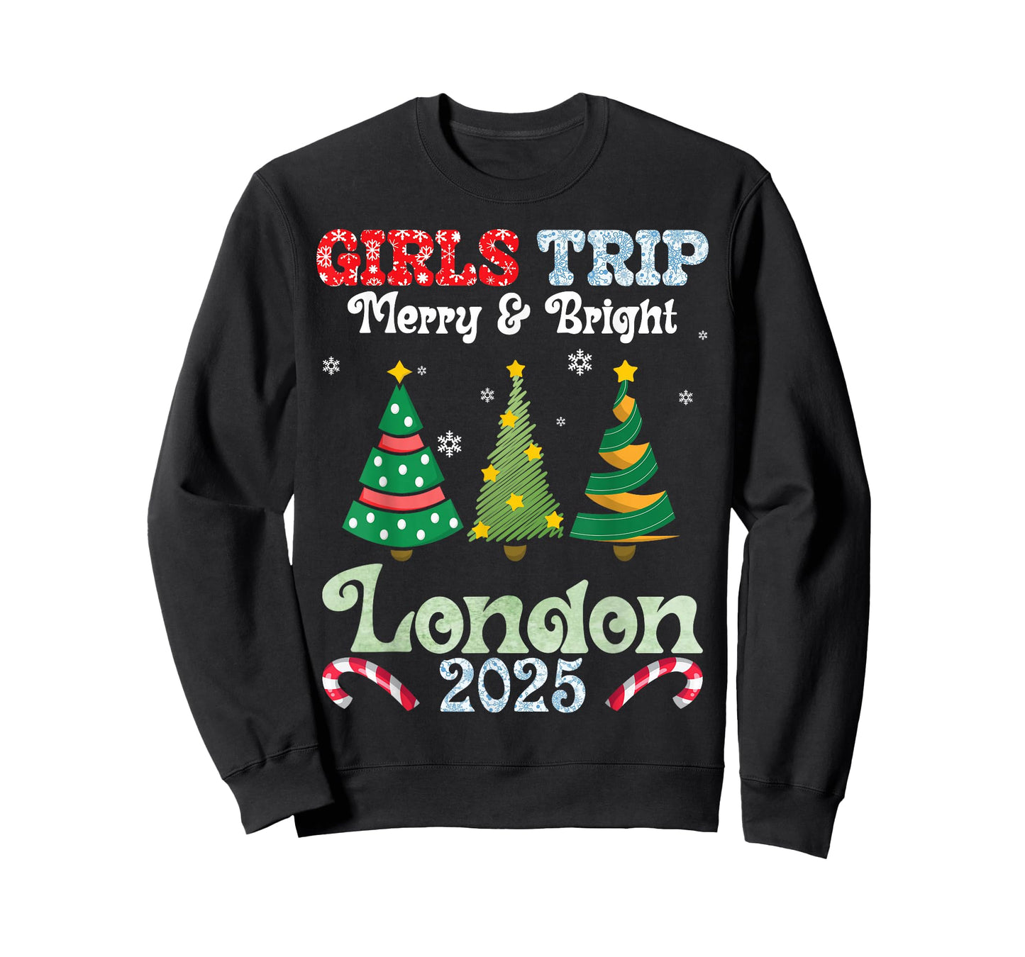 Girls Trip Merry Bright Christmas in London Vacation 2025 T-Shirt